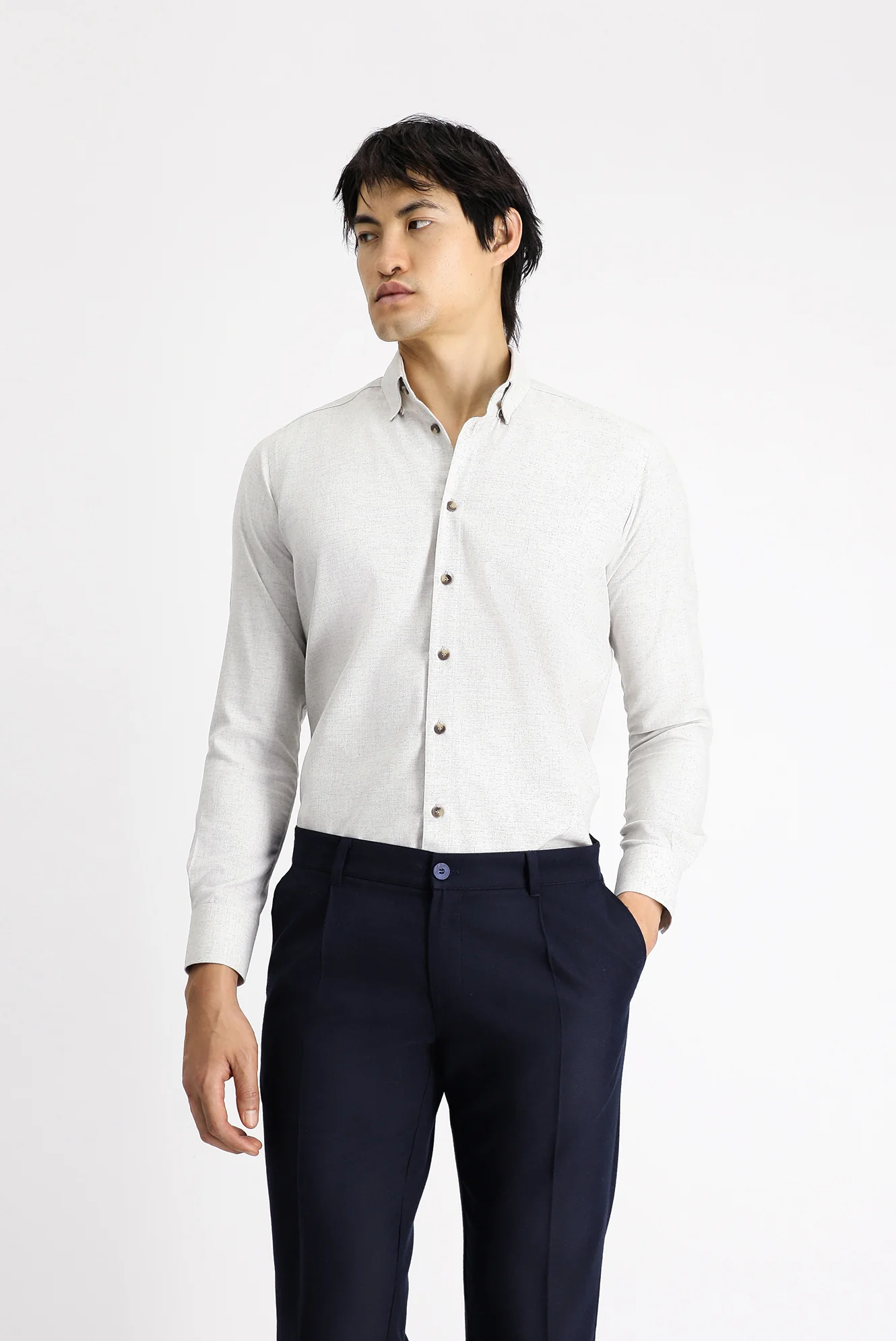 Açık Vizon Uzun Kol Slim Fit Dar Kesim Oduncu Spor Pamuklu Düğmeli Yaka Gömlek - Image 2