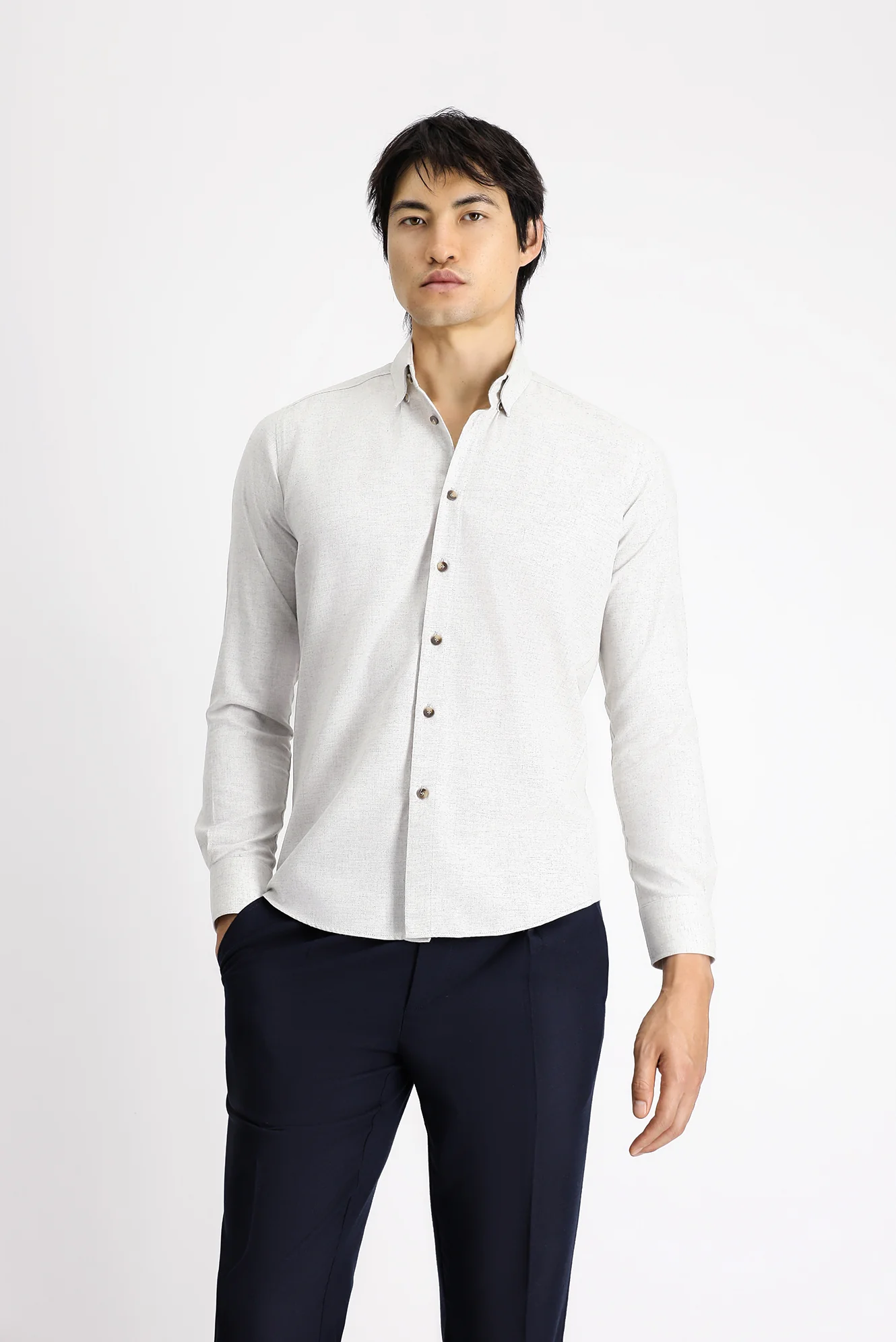 Açık Vizon Uzun Kol Slim Fit Dar Kesim Oduncu Spor Pamuklu Düğmeli Yaka Gömlek - Image 4