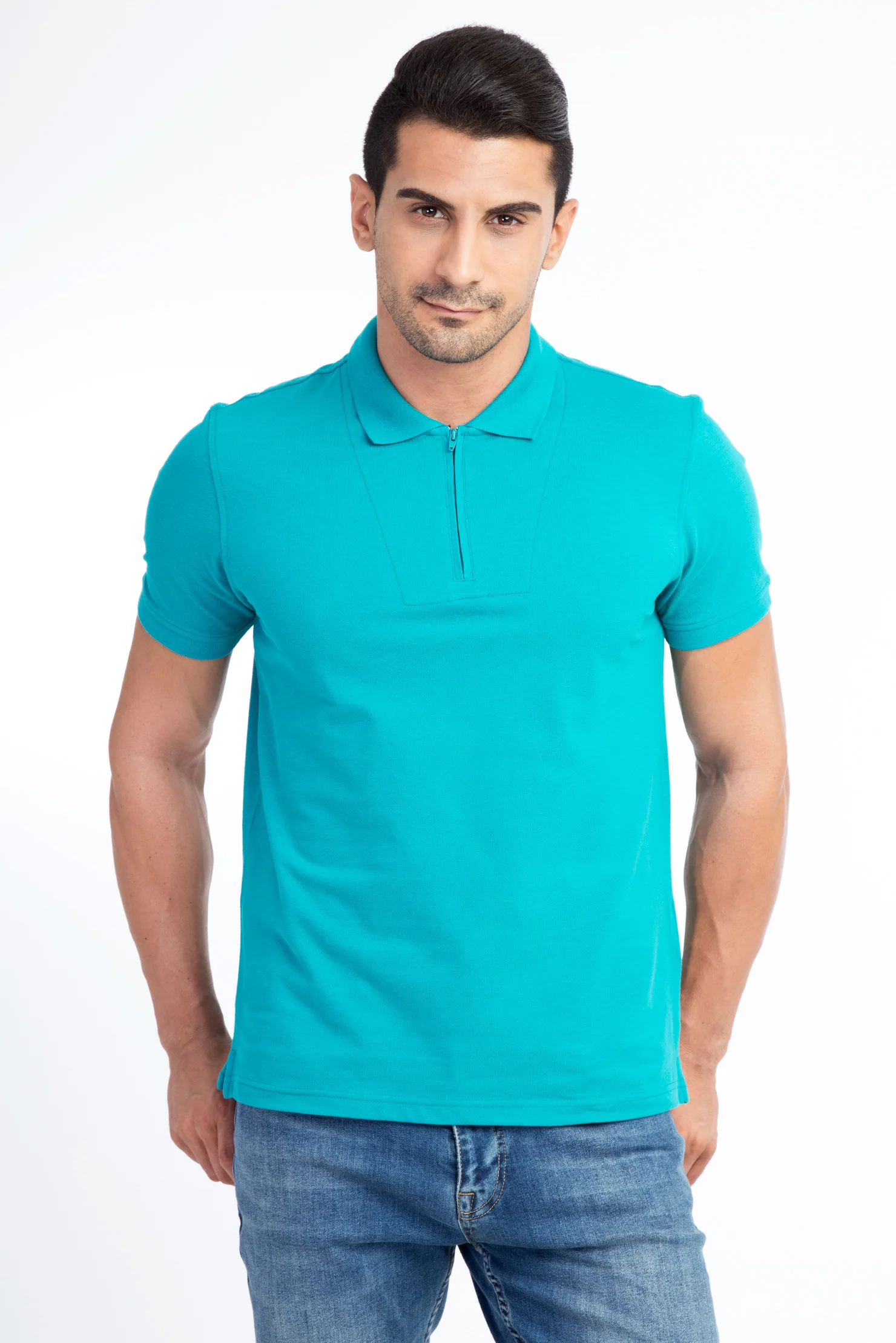 Açık Yeşil Polo Yaka Regular Fit Pamuk Tişört