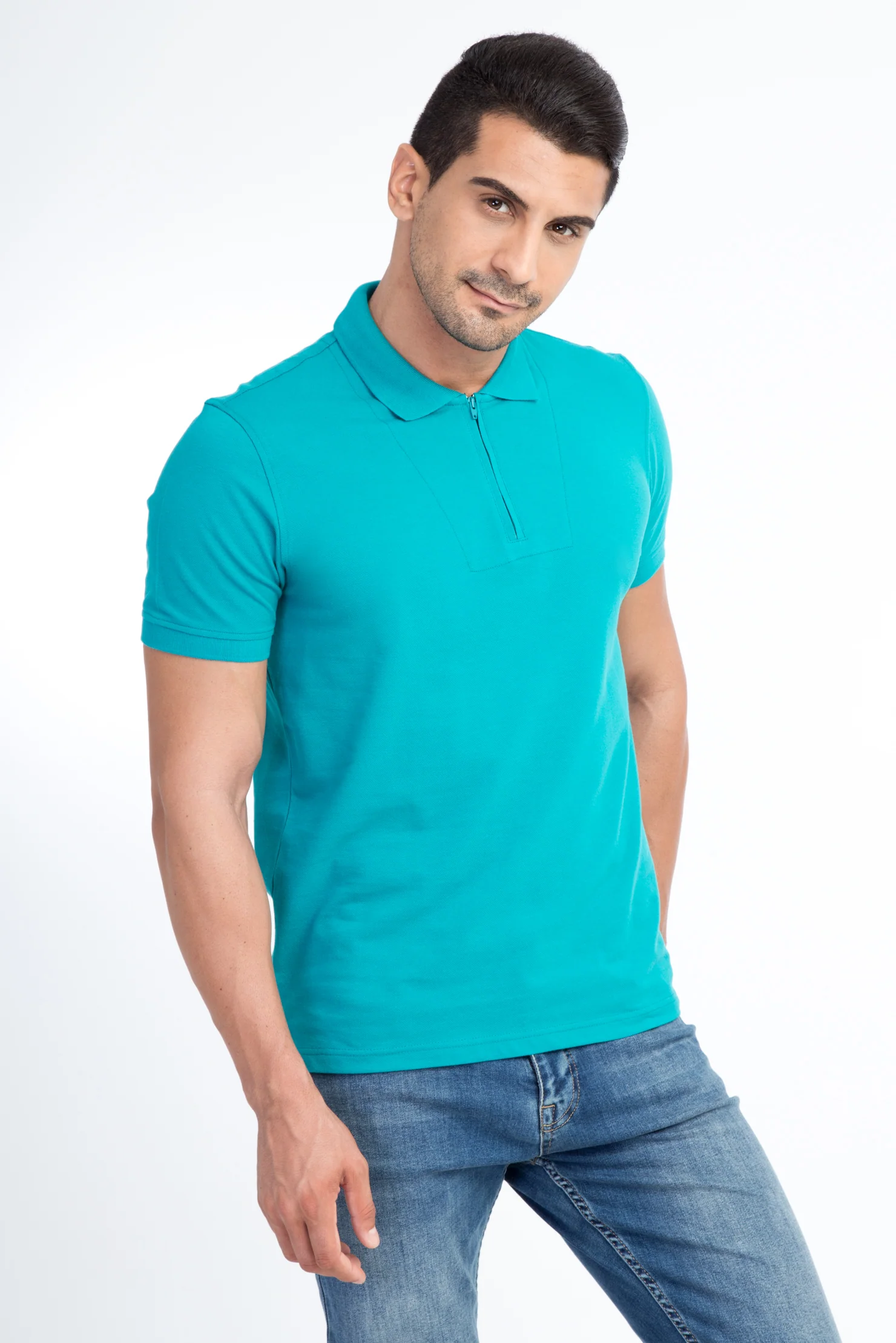 Açık Yeşil Polo Yaka Regular Fit Pamuk Tişört - Image 2