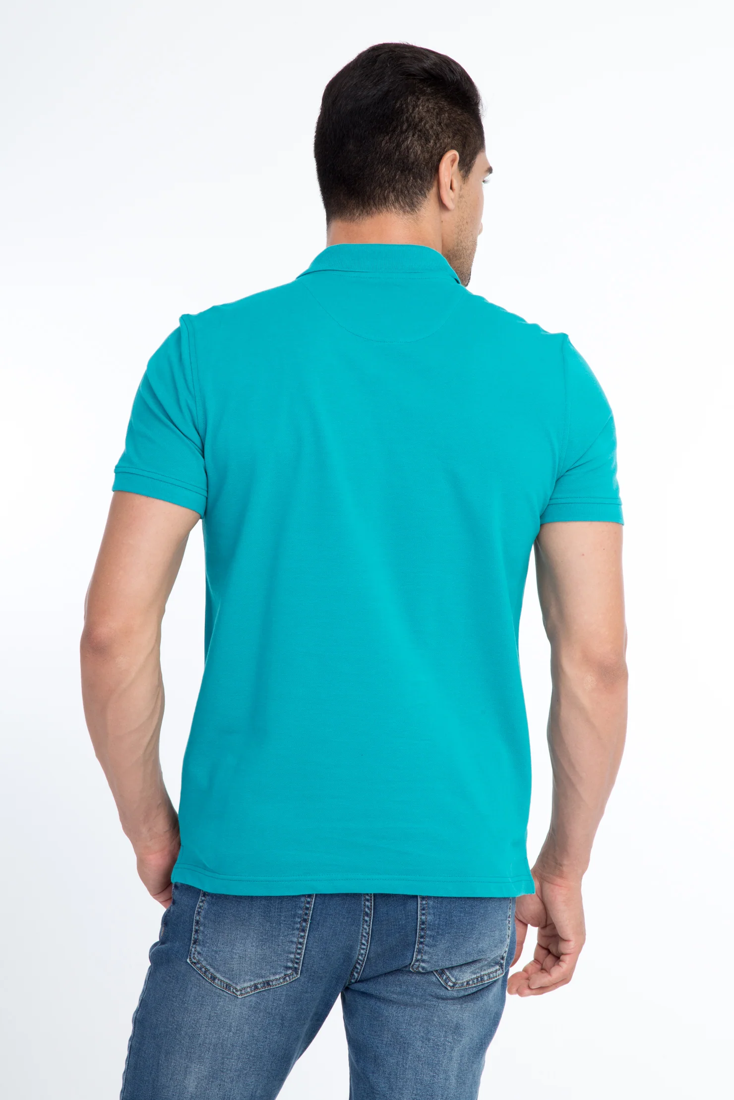 Açık Yeşil Polo Yaka Regular Fit Pamuk Tişört - Image 3