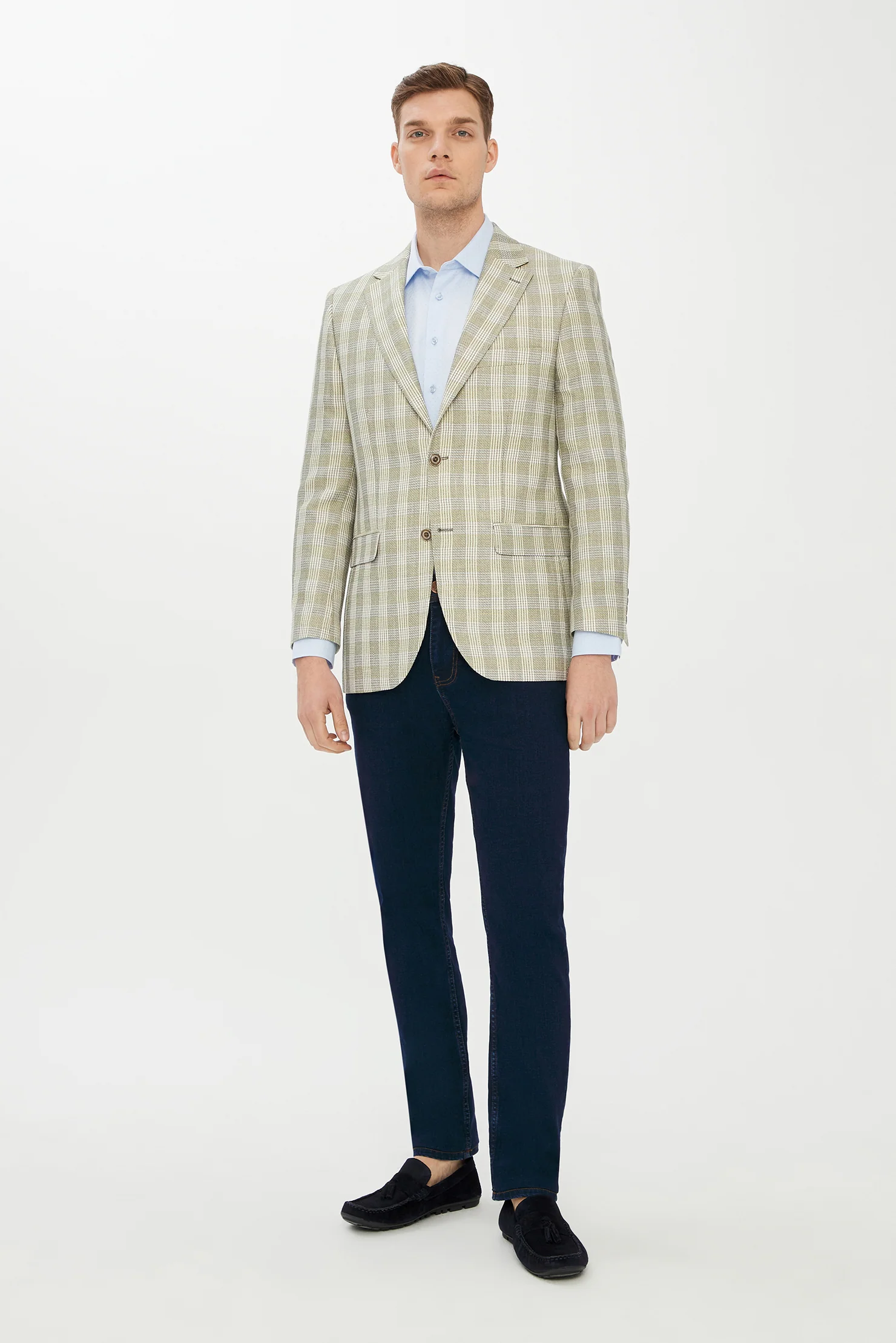 Açık Yeşil 4 Drop Relaxed Fit Rahat Kesim Ekose Ceket
