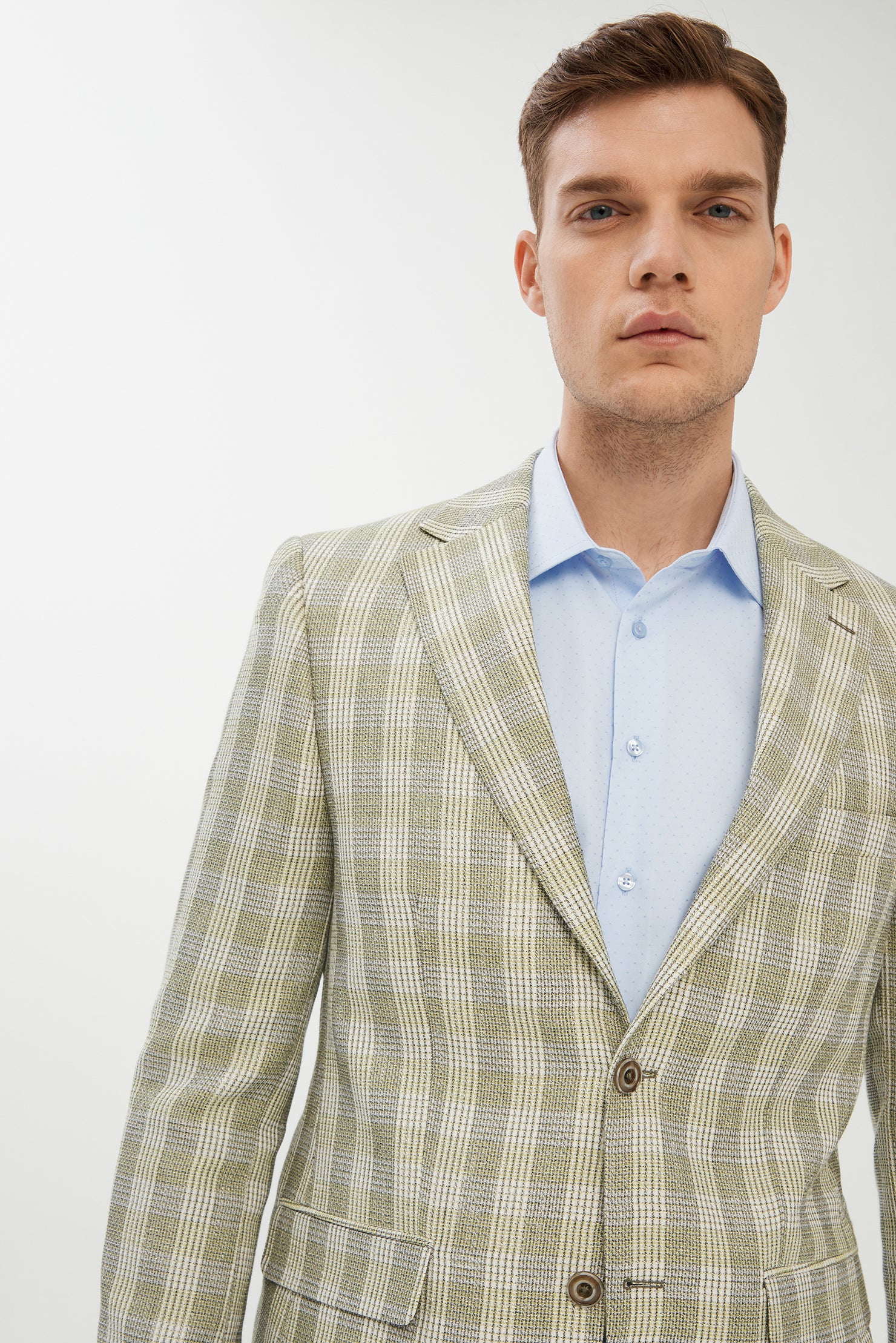 Açık Yeşil 4 Drop Relaxed Fit Rahat Kesim Ekose Ceket - Image 4