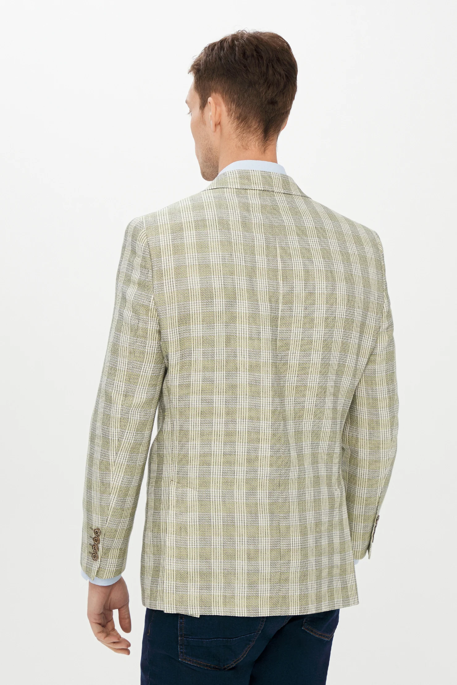 Açık Yeşil 4 Drop Relaxed Fit Rahat Kesim Ekose Ceket - Image 5