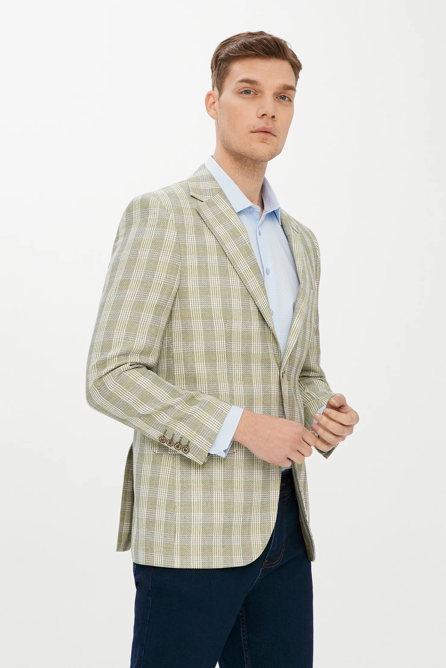 Açık Yeşil 6 Drop Regular Fit Standart Kesim Ekose Ceket - Image 2