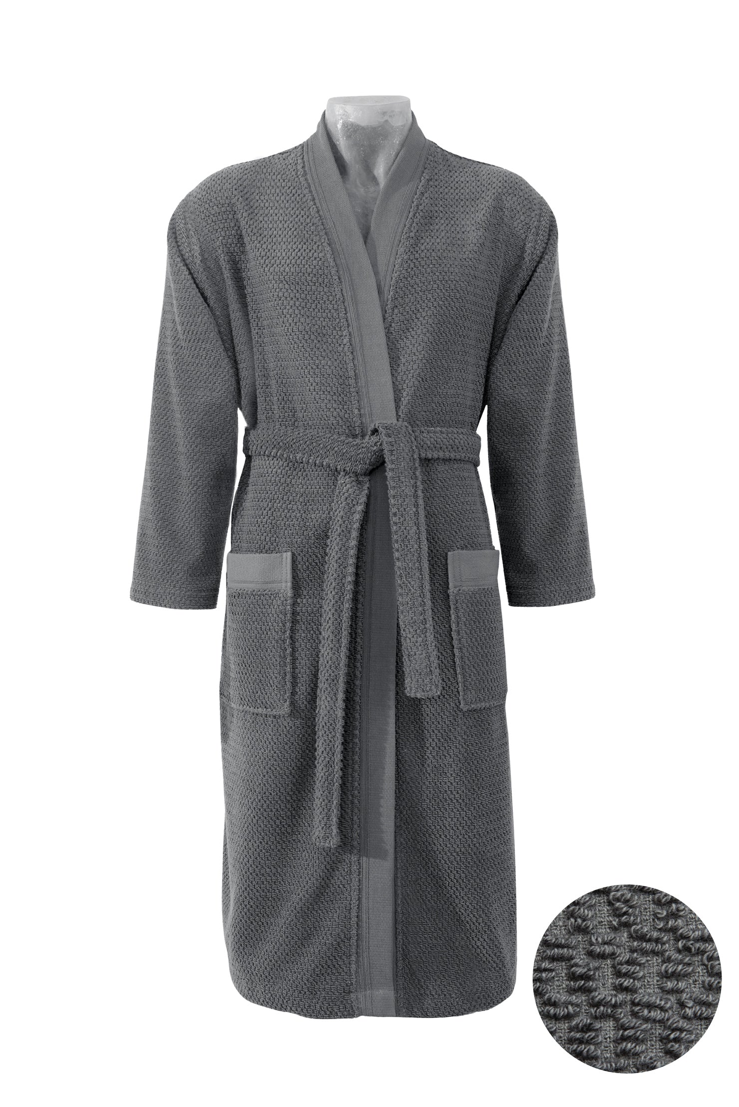Antrasit Kimono Yaka Antrasit Jakarlı Pamuk Bornoz