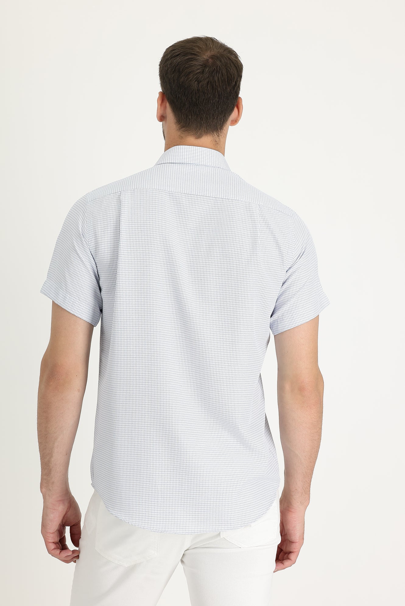 Aqua Mavisi Kısa Kol Regular Fit Desenli Gömlek - Image 3