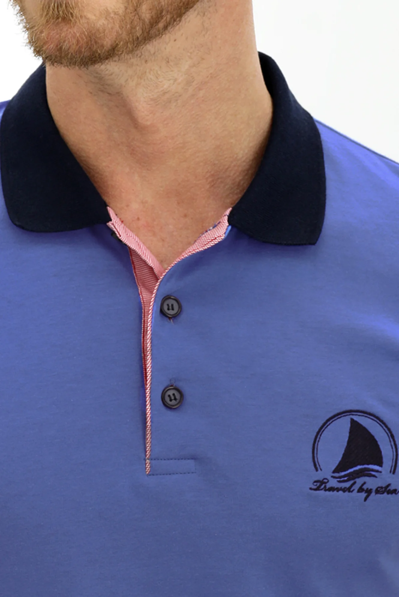 Aqua Mavisi Polo Yaka Slim Fit Dar Kesim Desenli Pamuk Tişört - Image 3