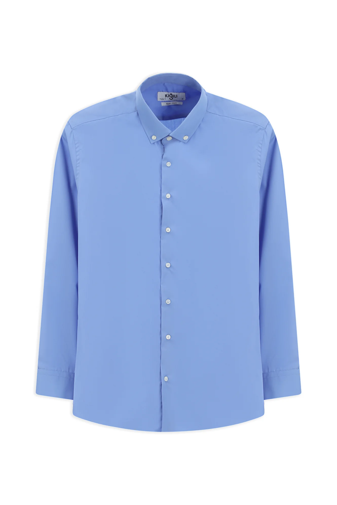 Aqua Mavisi Uzun Kol Regular Fit Düğmeli Yaka Pamuklu Non Iron Ütü Gerektirmeyen Gömlek - Image 10