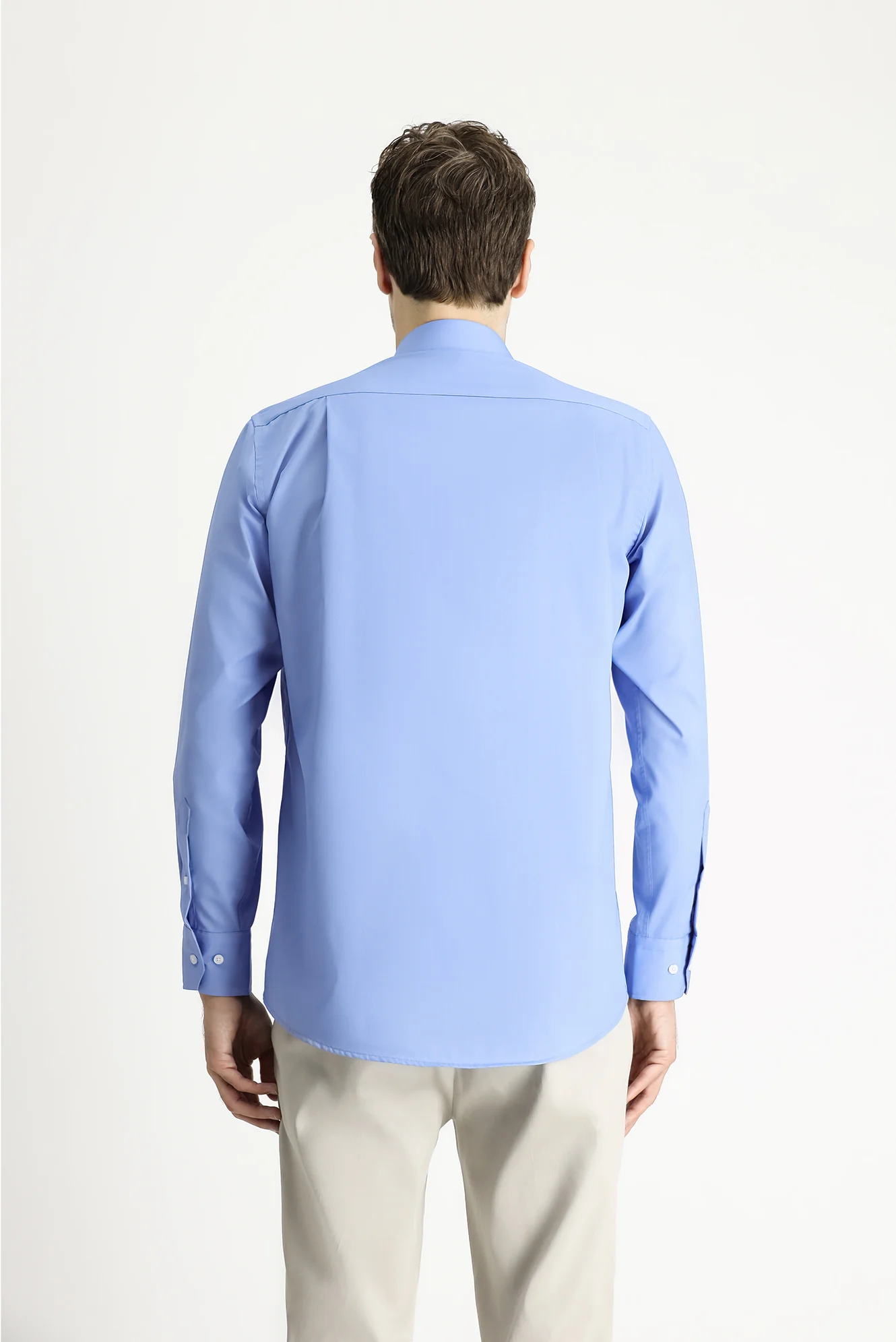Aqua Mavisi Uzun Kol Regular Fit Klasik Yaka Cepli Pamuklu Non Iron Ütü Gerektirmeyen Gömlek - Image 5