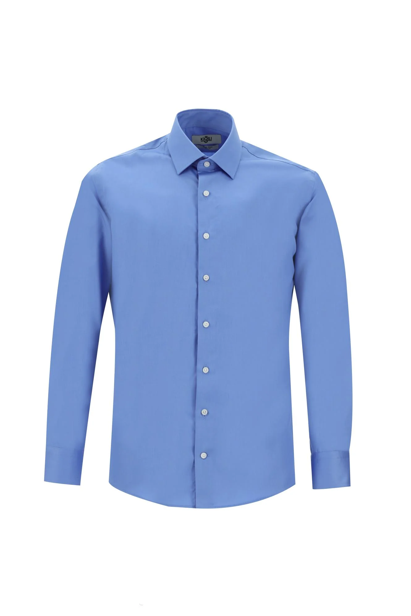 Aqua Mavisi Uzun Kol Slim Fit Dar Kesim Klasik Non Iron Saten Pamuklu Gömlek - Image 4