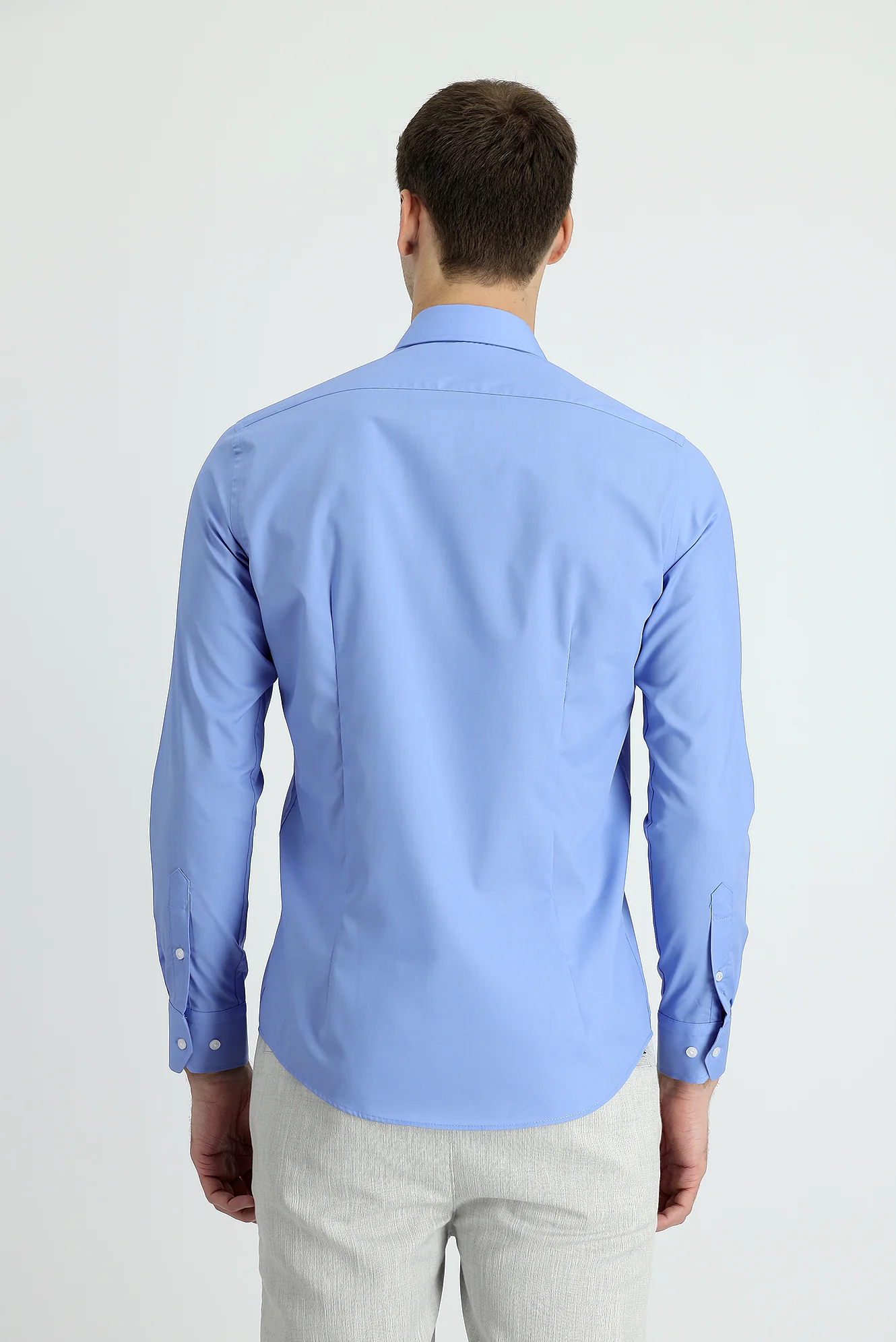 Aqua Mavisi Uzun Kol Slim Fit Dar Kesim Non Iron Klasik Pamuklu Kolay Ütülenebilir Gömlek - Image 3