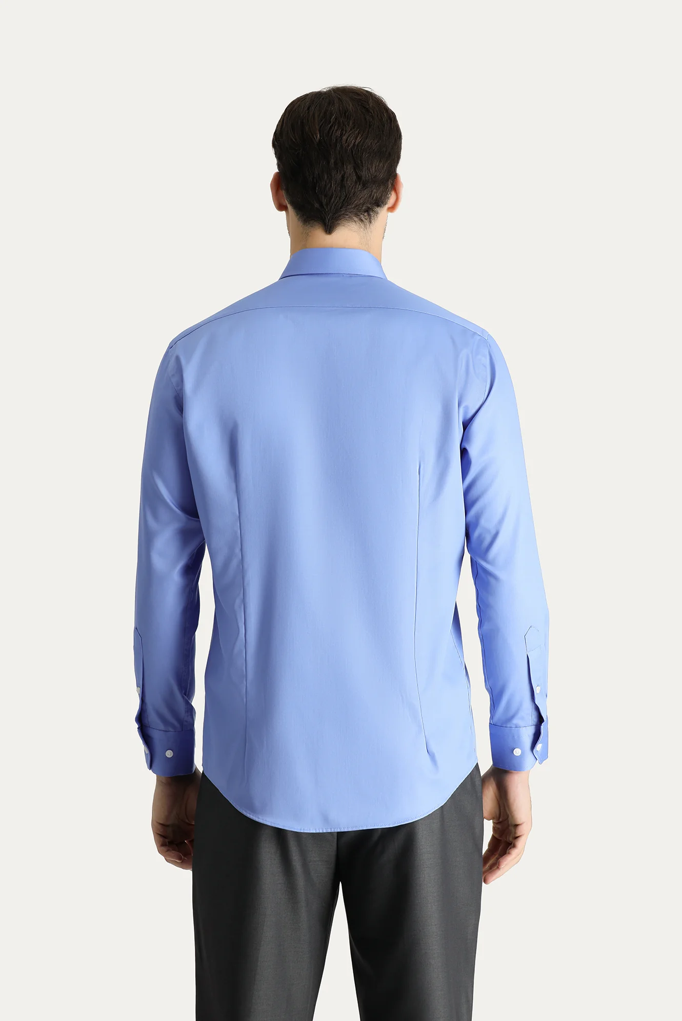 Aqua Mavisi Uzun Kol Slim Fit Dar Kesim Non Iron Saten Pamuklu Gömlek - Image 4