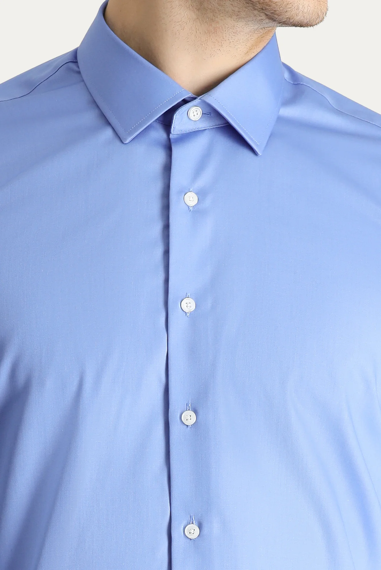Aqua Mavisi Uzun Kol Slim Fit Dar Kesim Non Iron Saten Pamuklu Gömlek - Image 5
