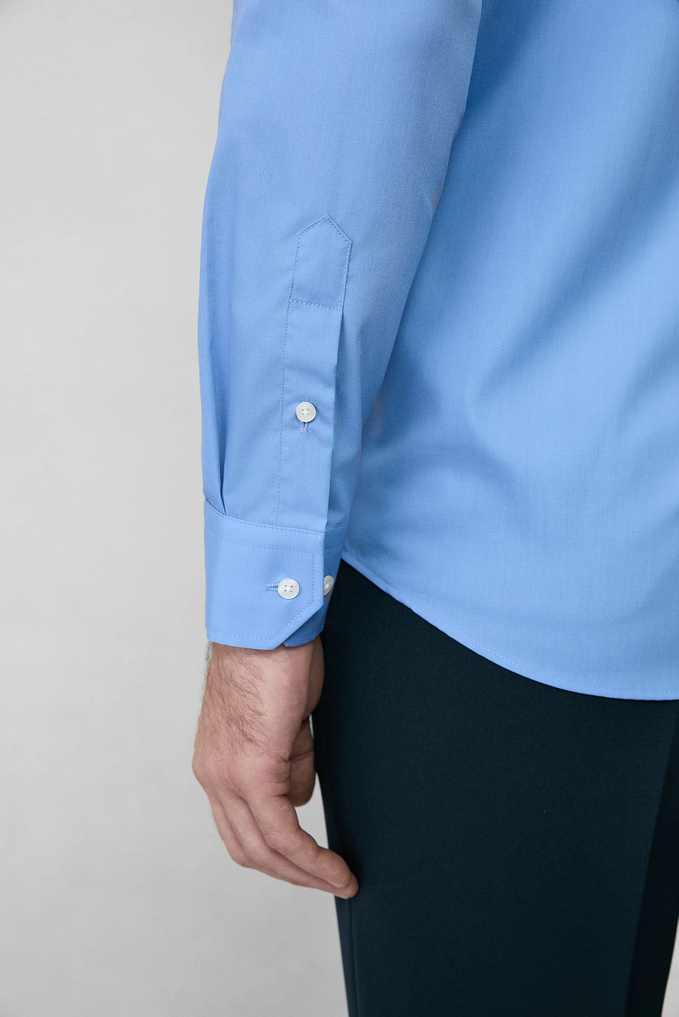 Aqua Mavisi Uzun Kol Slim Fit Non Iron Ütü Gerektirmeyen Pamuklu Klasik Gömlek - Image 6