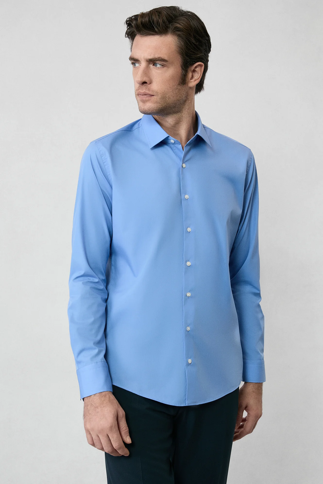 Aqua Mavisi Uzun Kol Slim Fit Non Iron Ütü Gerektirmeyen Pamuklu Klasik Gömlek - Image 7