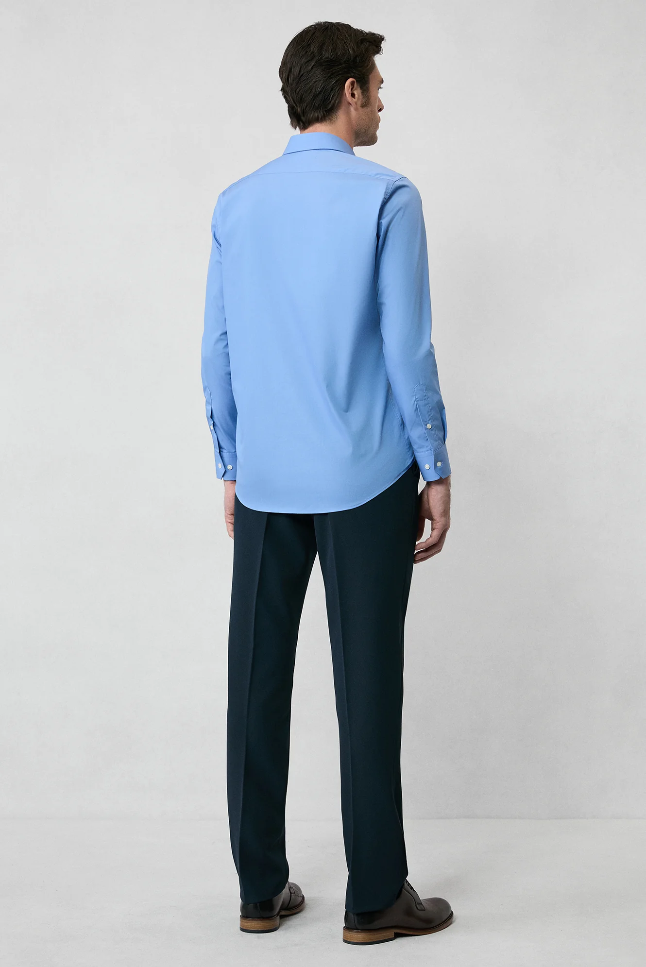 Aqua Mavisi Uzun Kol Slim Fit Non Iron Ütü Gerektirmeyen Pamuklu Klasik Gömlek - Image 9