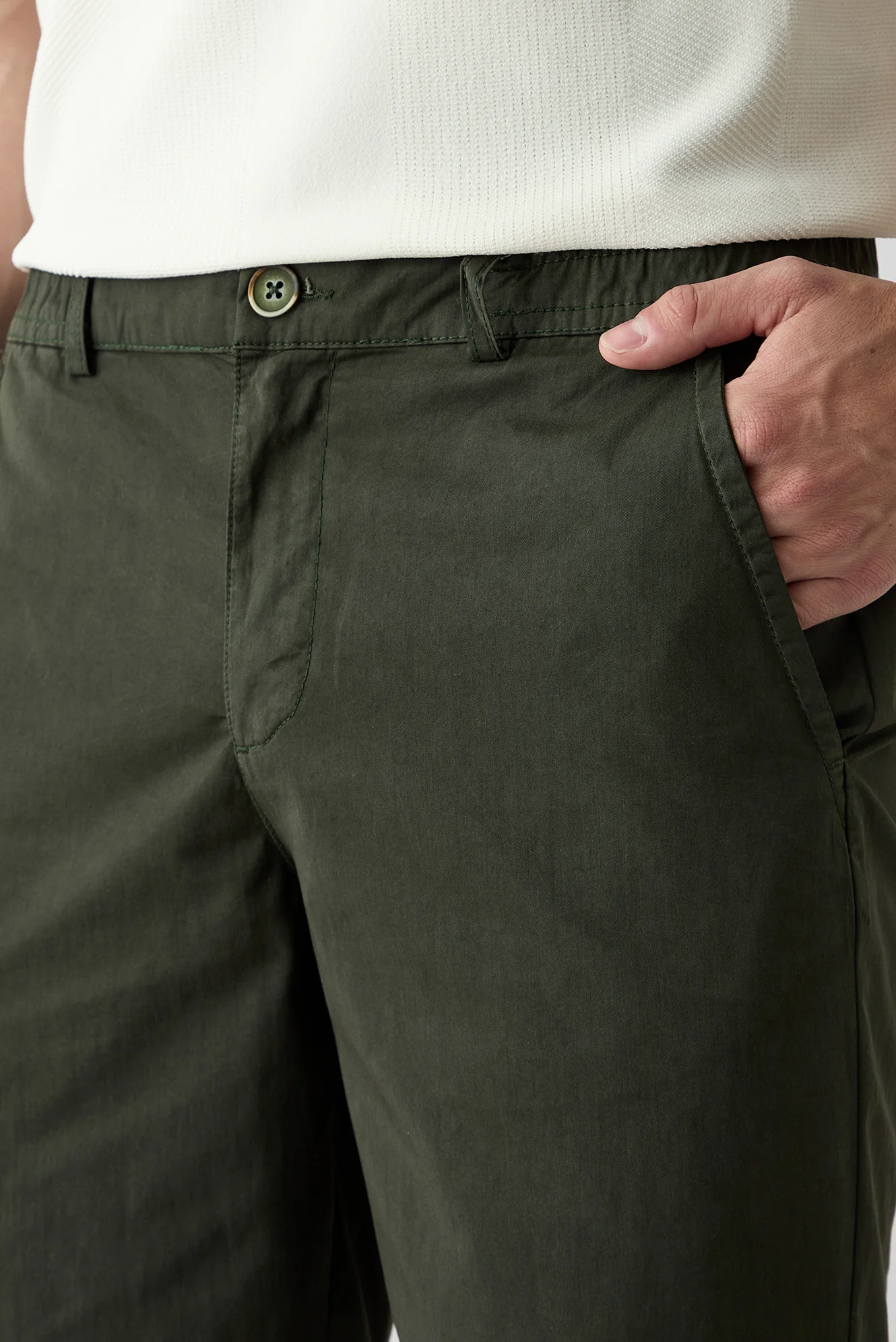 Asker Haki Regular Fit Standart Kesim Çizgili Beli Lastikli Bermuda Şort - Image 3