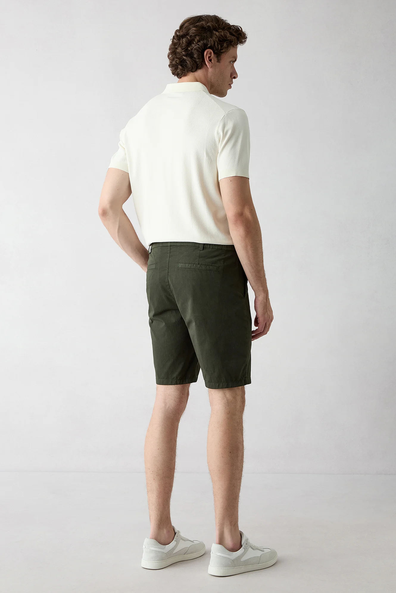 Asker Haki Regular Fit Standart Kesim Çizgili Beli Lastikli Bermuda Şort - Image 4