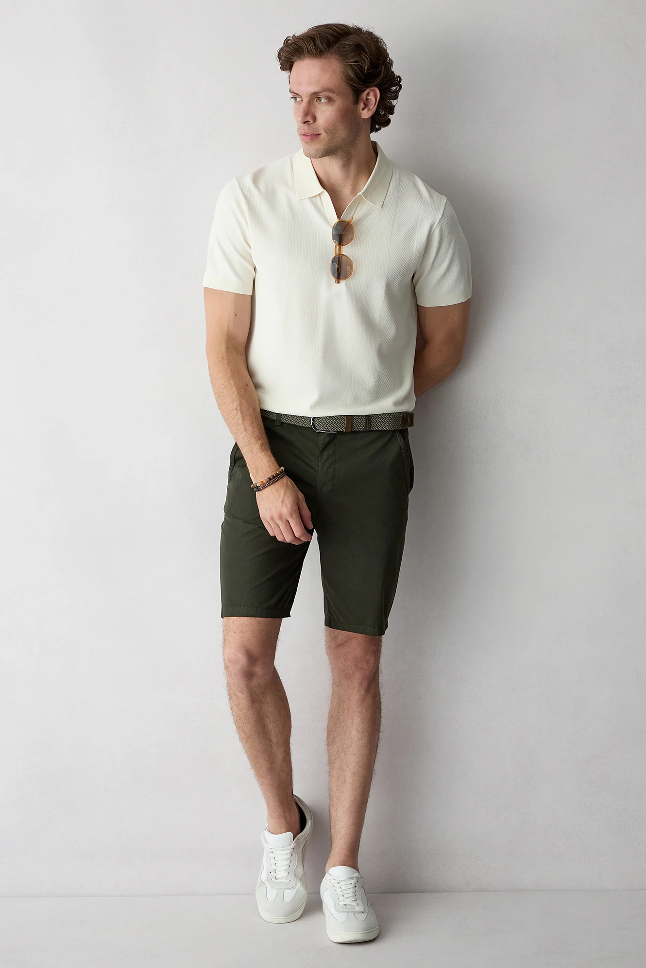 Asker Haki Regular Fit Standart Kesim Çizgili Beli Lastikli Bermuda Şort - Image 5