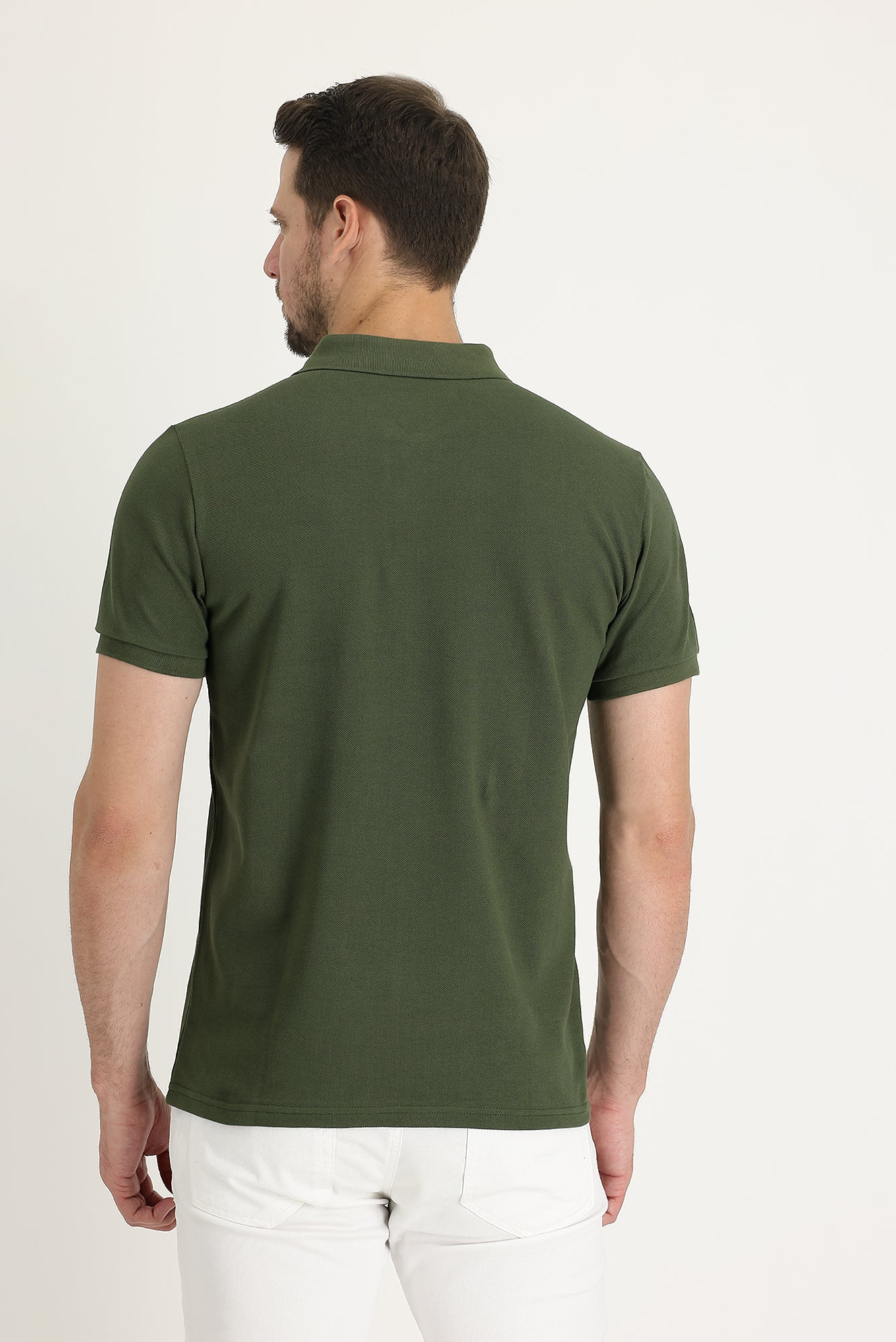 Asker Haki Cepli Polo Yaka Regular Fit Nakışlı Pamuk Tişört - Image 4