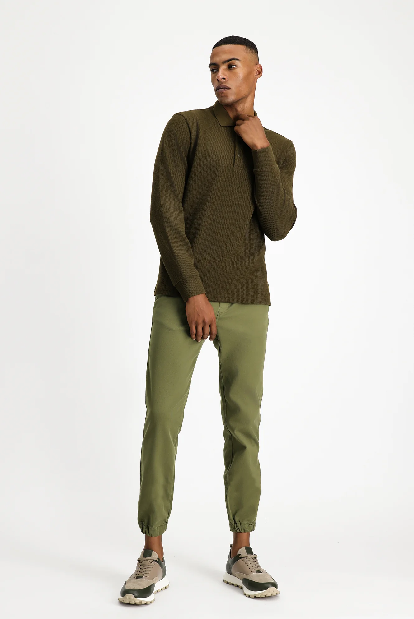 Asker Haki Melanj Polo Yaka Regular Fit Desenli Sweatshirt - Image 2