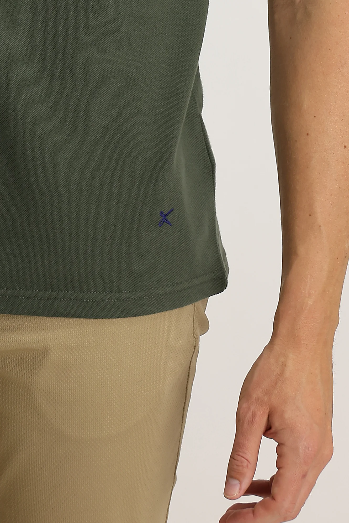 Asker Haki Polo Yaka Slim Fit Dar Kesim Nakışlı Tişört - Image 3