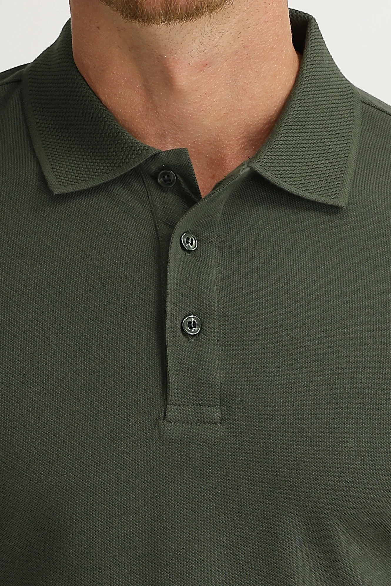 Asker Haki Polo Yaka Slim Fit Dar Kesim Nakışlı Tişört - Image 4