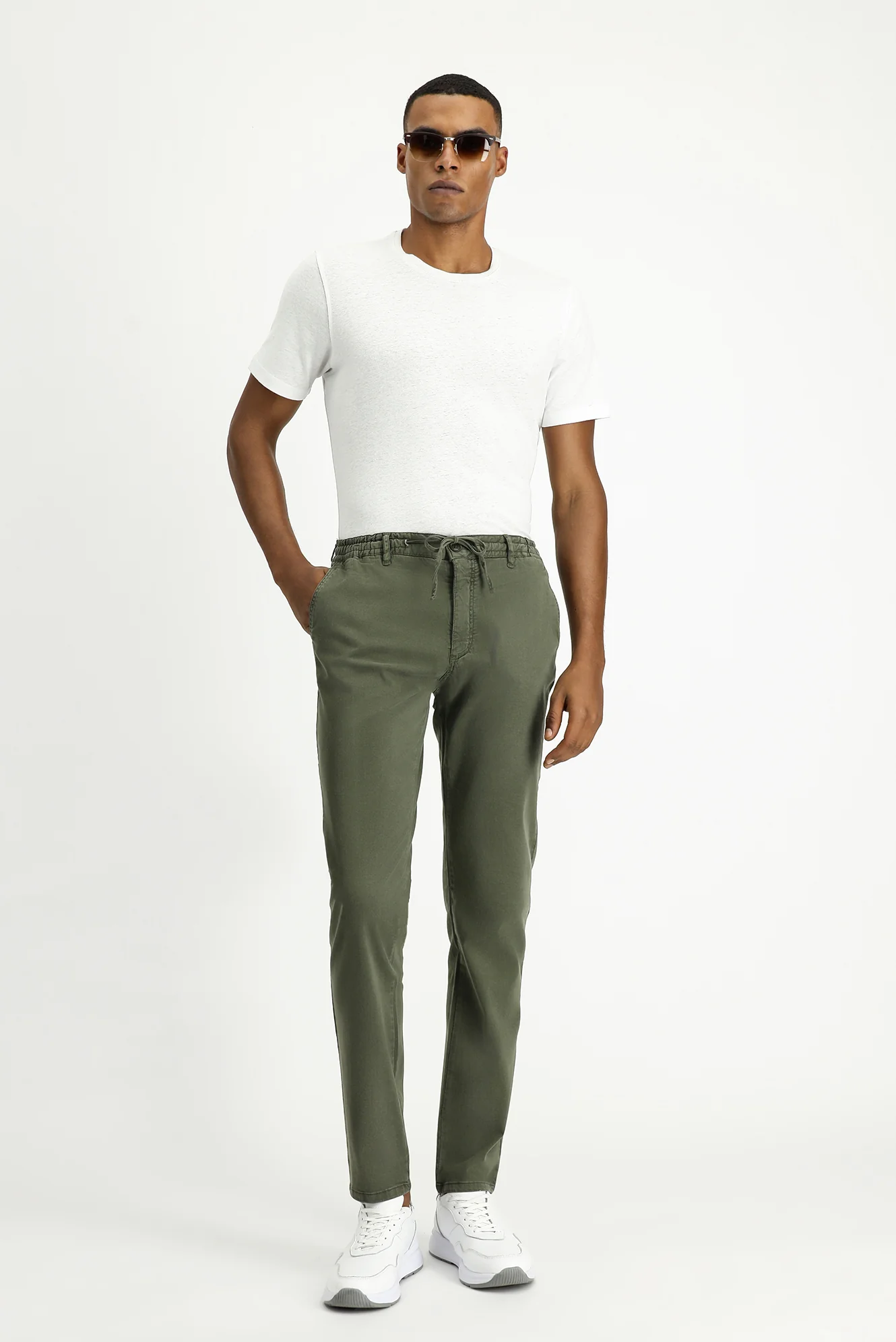 Asker Haki Regular Fit Standart Kesim Beli Lastikli İpli Likralı Jogger Pantolon