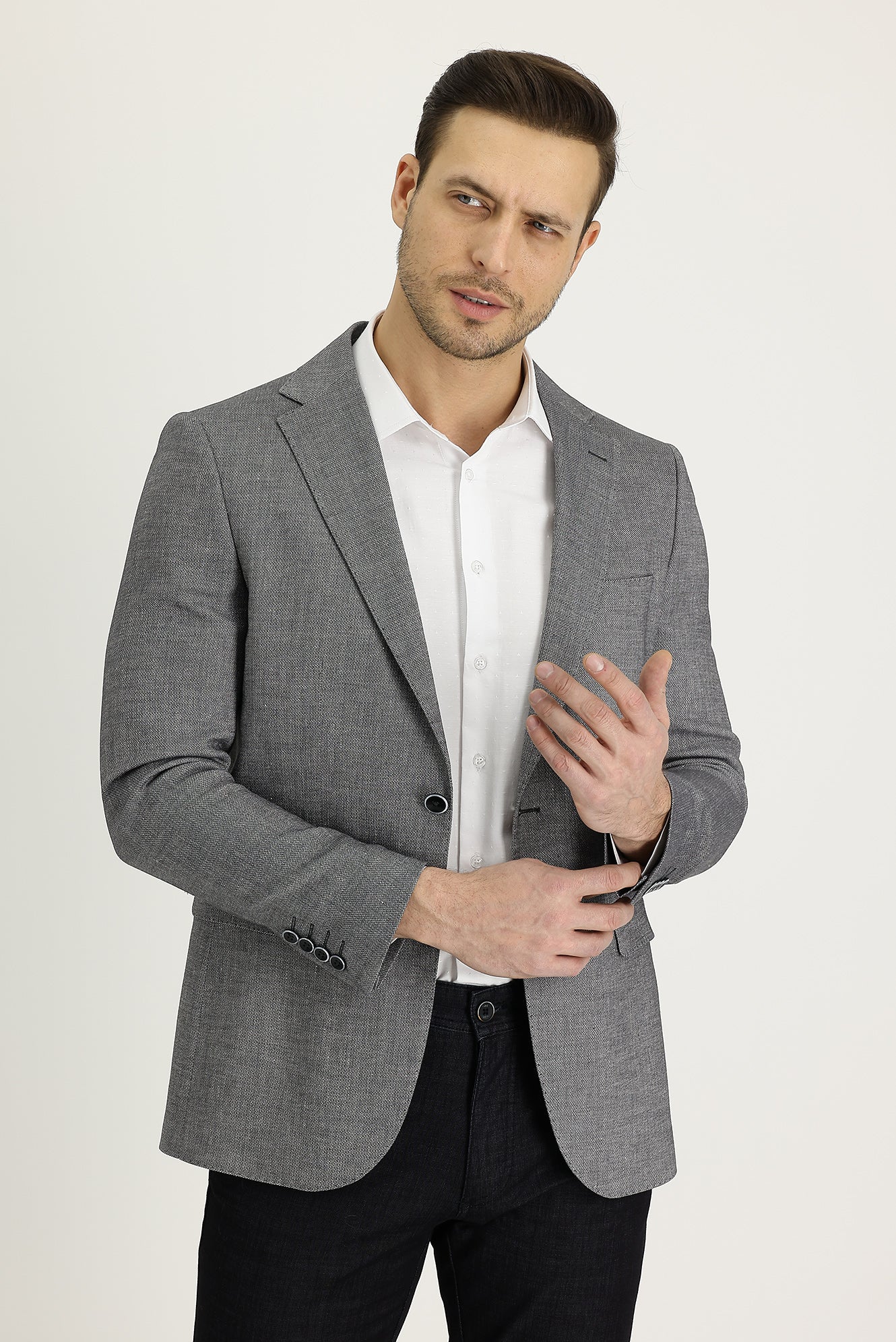 Asker Haki 6 Drop Regular Fit Standart Kesim Klasik Desenli Keten Ceket