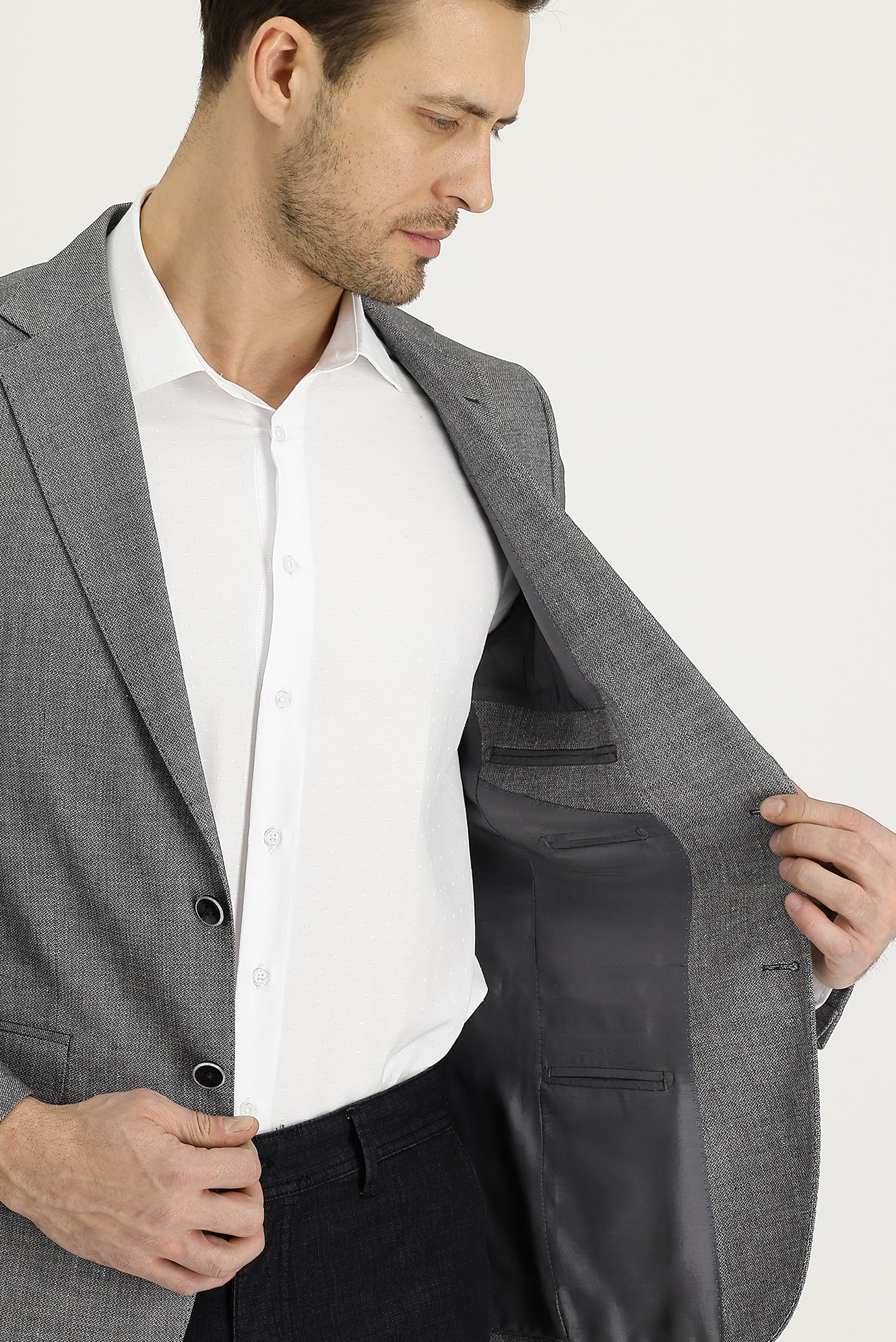 Asker Haki 6 Drop Regular Fit Standart Kesim Klasik Desenli Keten Ceket - Image 4
