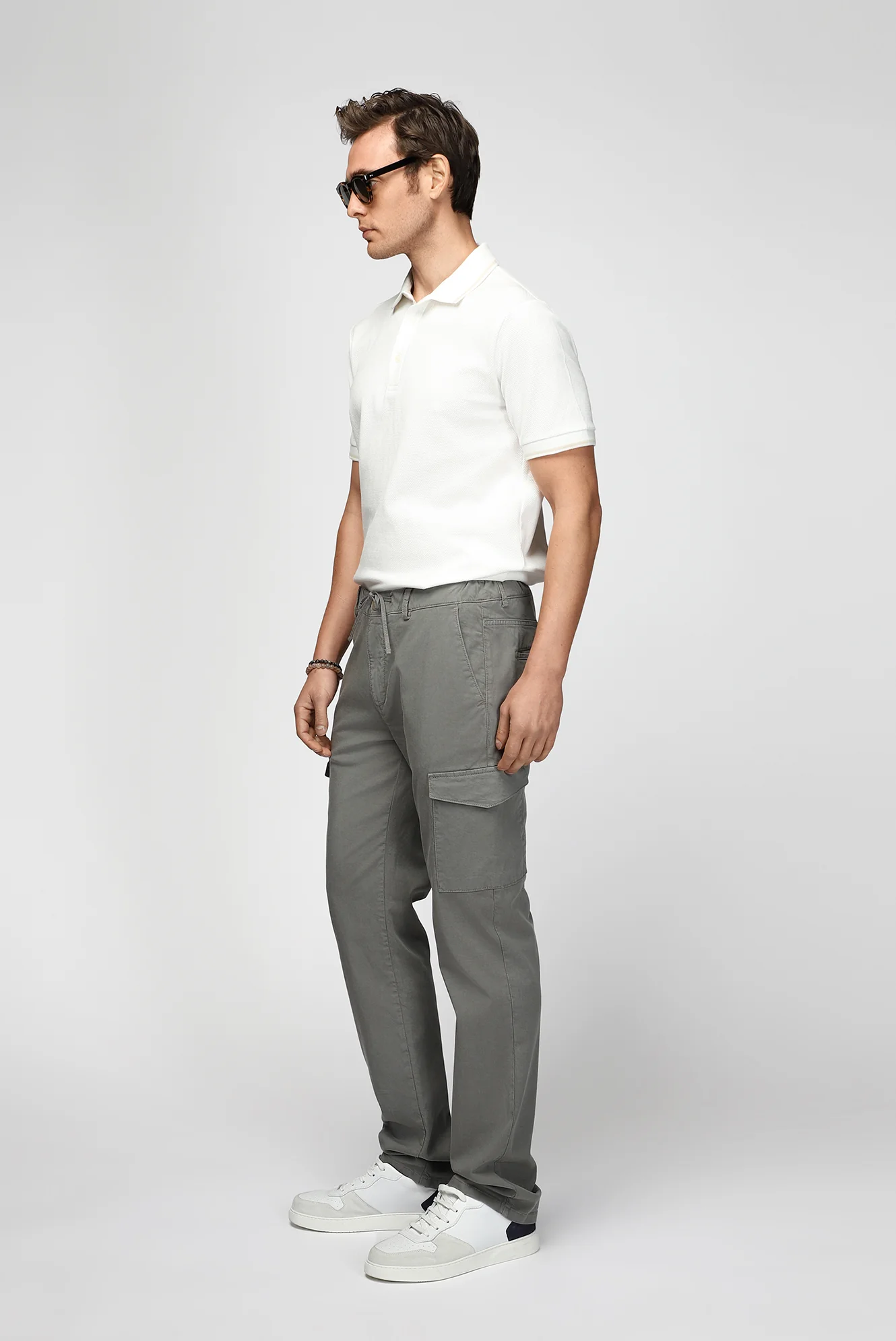 Asker Haki Regular Fit Standart Kesim Likralı Beli Lastikli İpli Lyocell Karışımlı Kargo Cepli Jogger Pantolon - Image 3