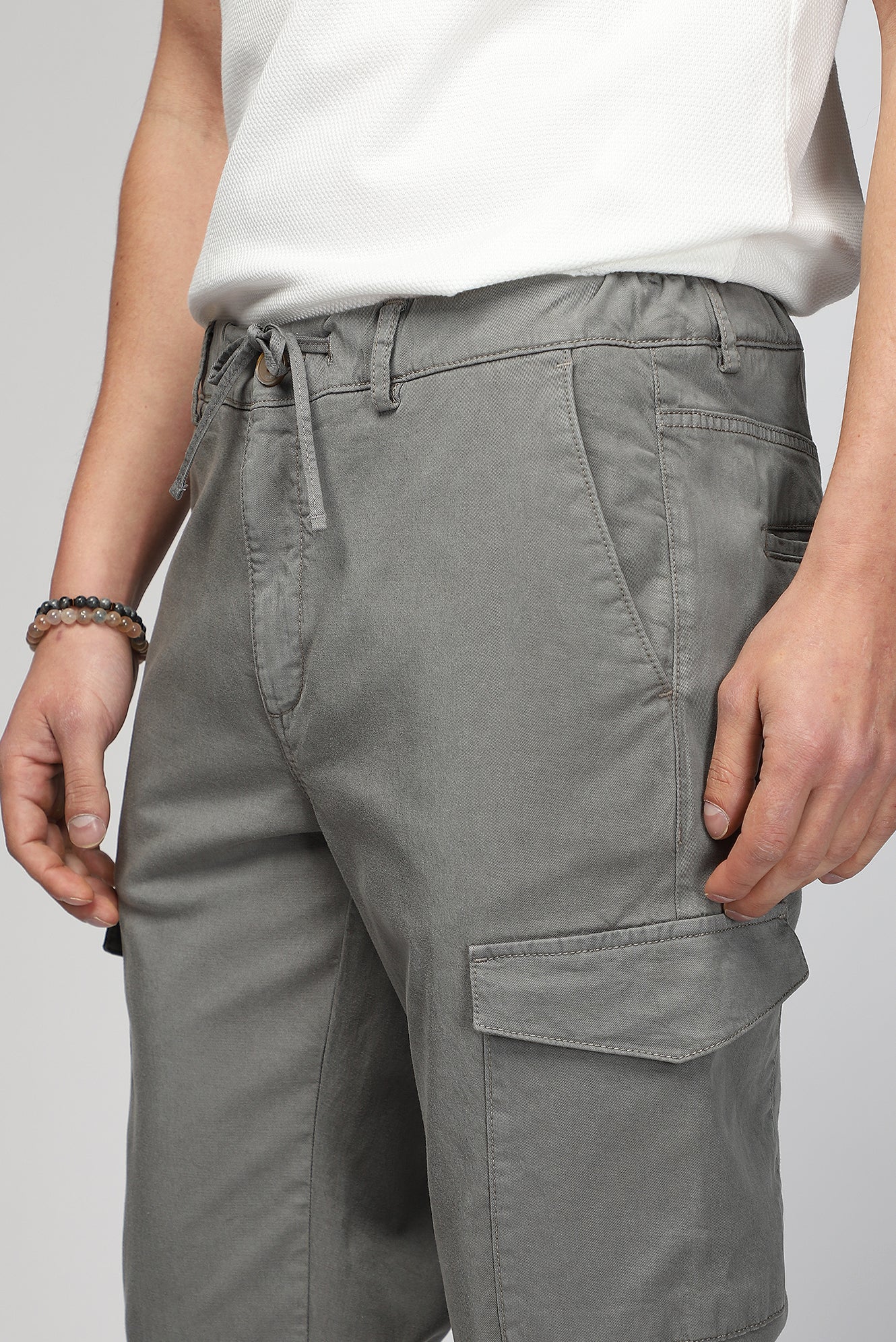 Asker Haki Regular Fit Standart Kesim Likralı Beli Lastikli İpli Lyocell Karışımlı Kargo Cepli Jogger Pantolon - Image 5