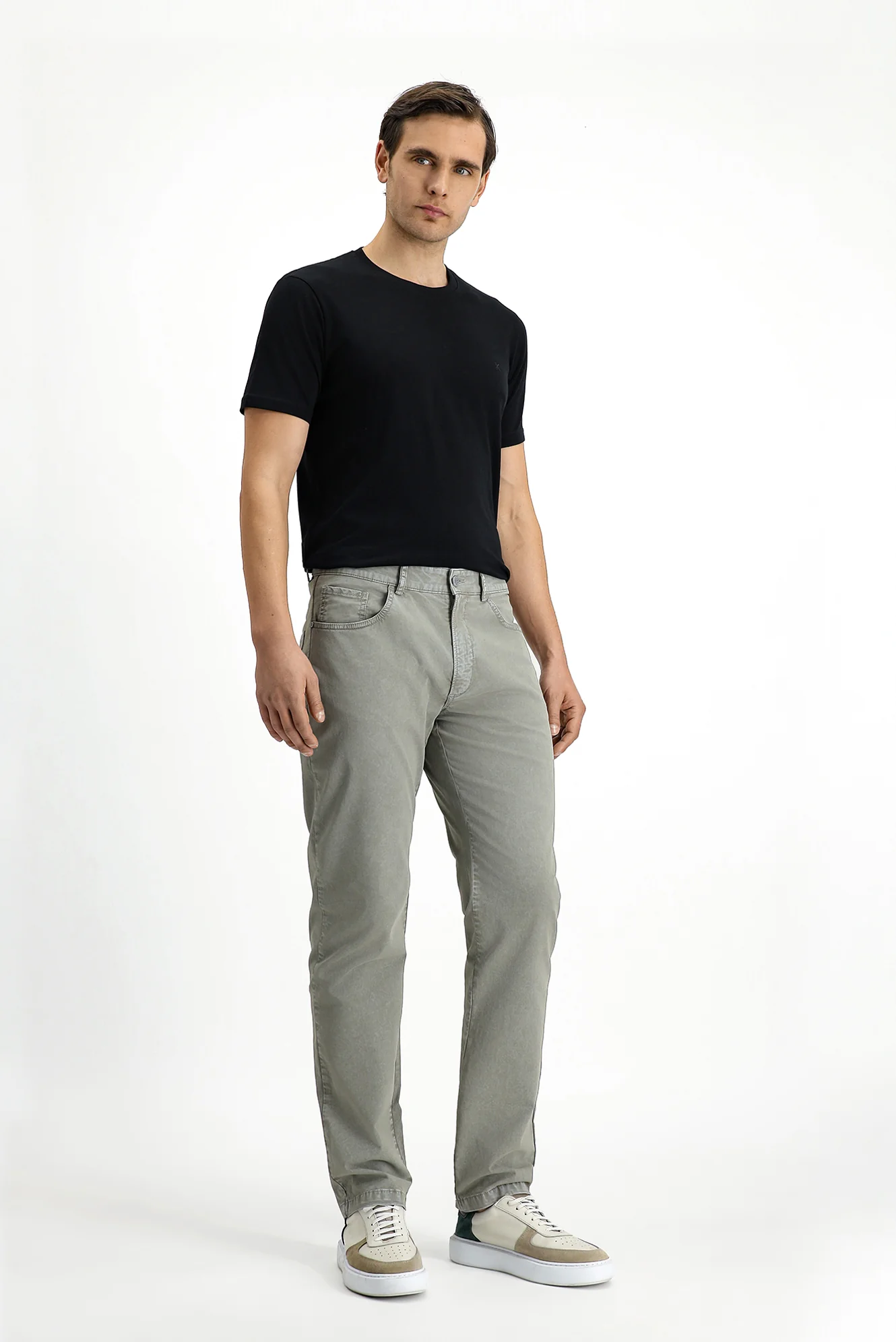 Asker Haki Regular Fit Standart Kesim Likralı Kanvas / Chino Pantolon