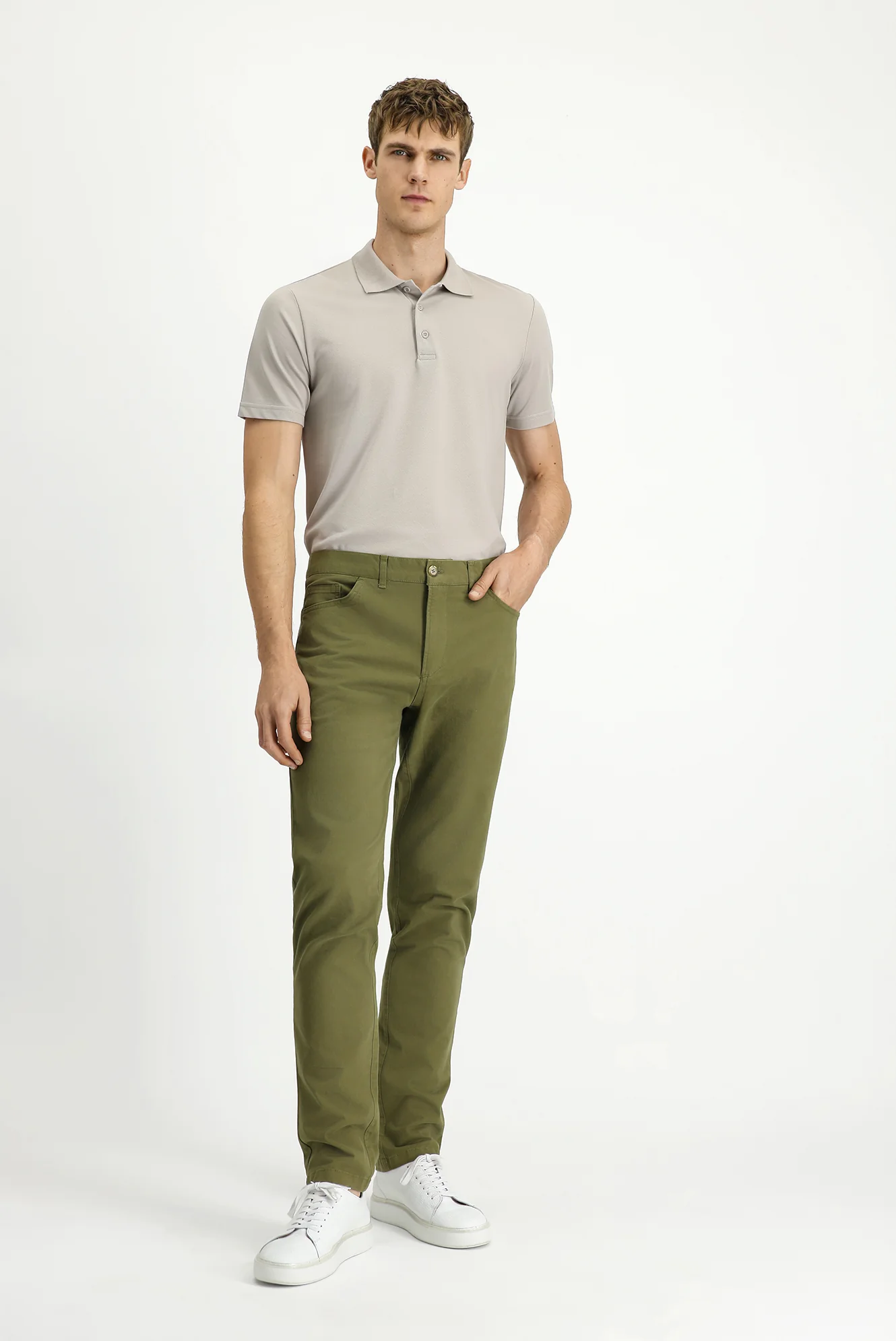Asker Haki Relaxed Fit Rahat Kesim Likralı Yandan Cepli Kanvas / Chino Pantolon - Image 3