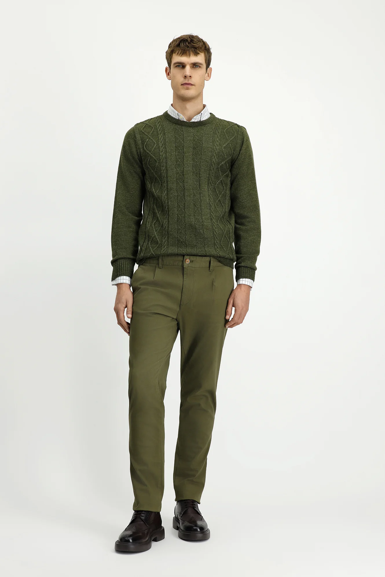 Asker Haki Relaxed Fit Rahat Kesim Likralı Pileli Kanvas / Chino Pantolon - Image 3