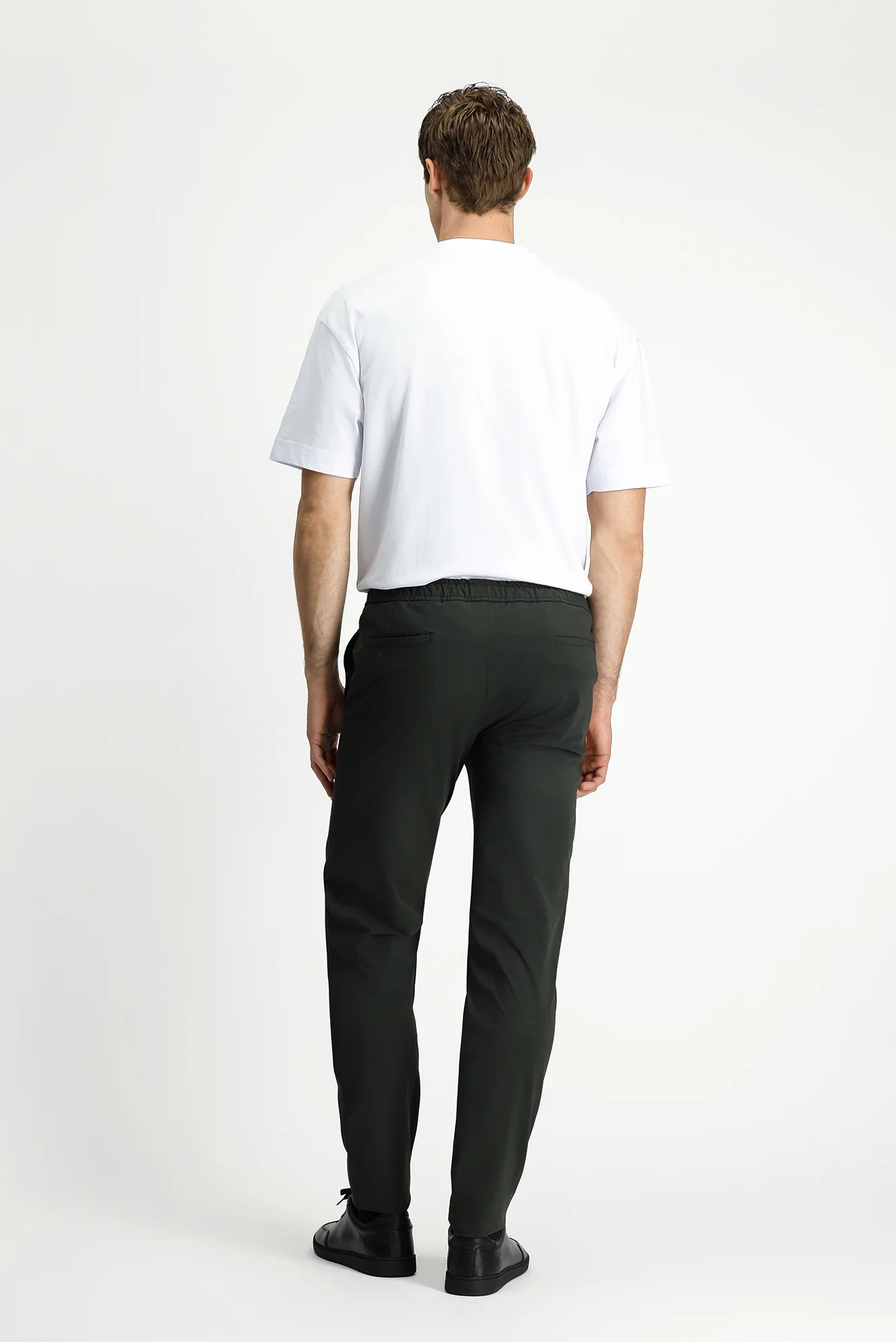 Asker Haki 7 Drop Slim Fit Dar Kesim Beli Lastikli İpli Klasik Kumaş Pantolon - Image 4