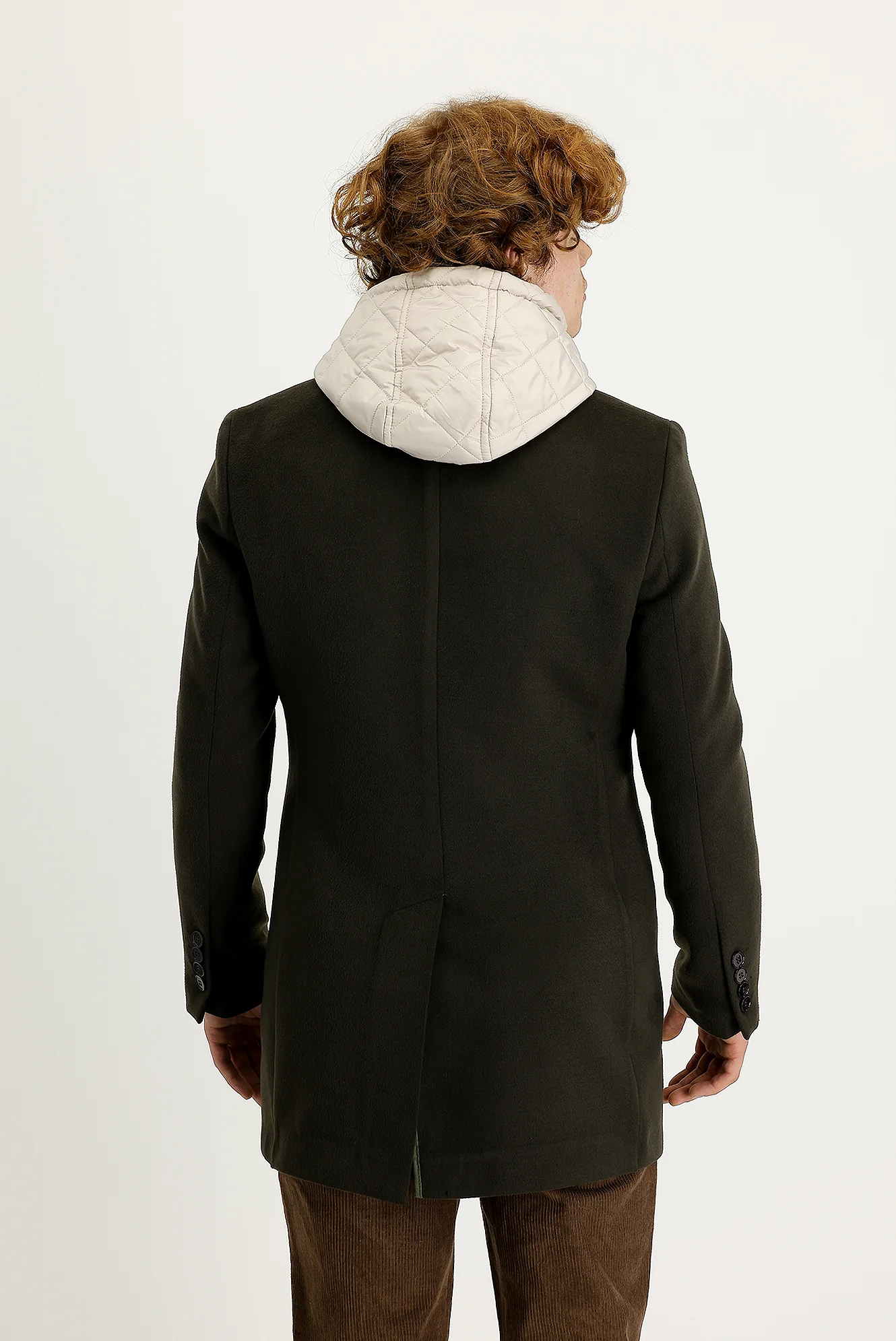 Asker Haki Slim Fit Dar Kesim Yelekli Kaban - Image 3
