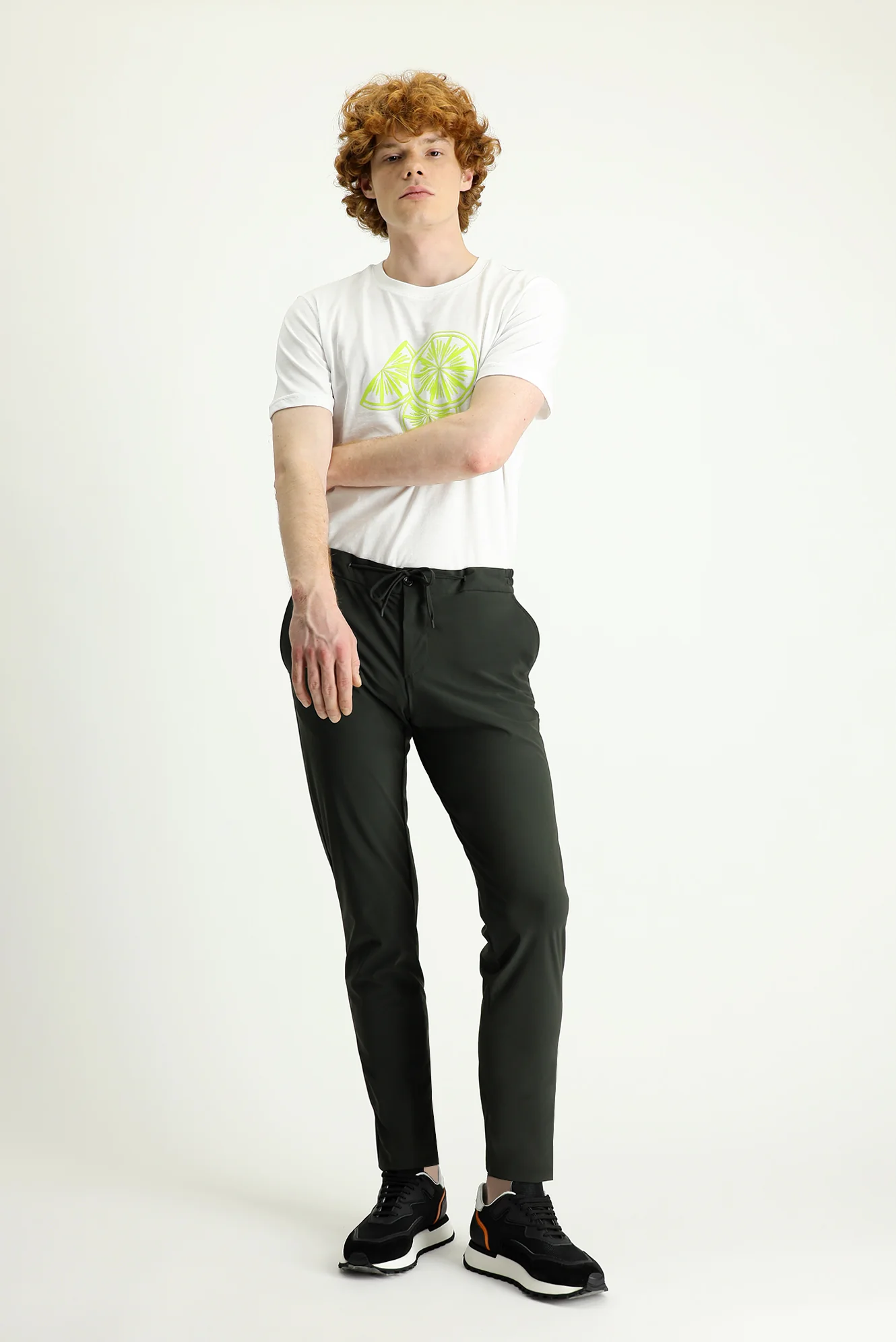 Asker Haki Techno-Line 7 Drop Slim Fit Dar Kesim Beli Lastikli İpli Likralı Klasik Kumaş Pantolon - Image 3