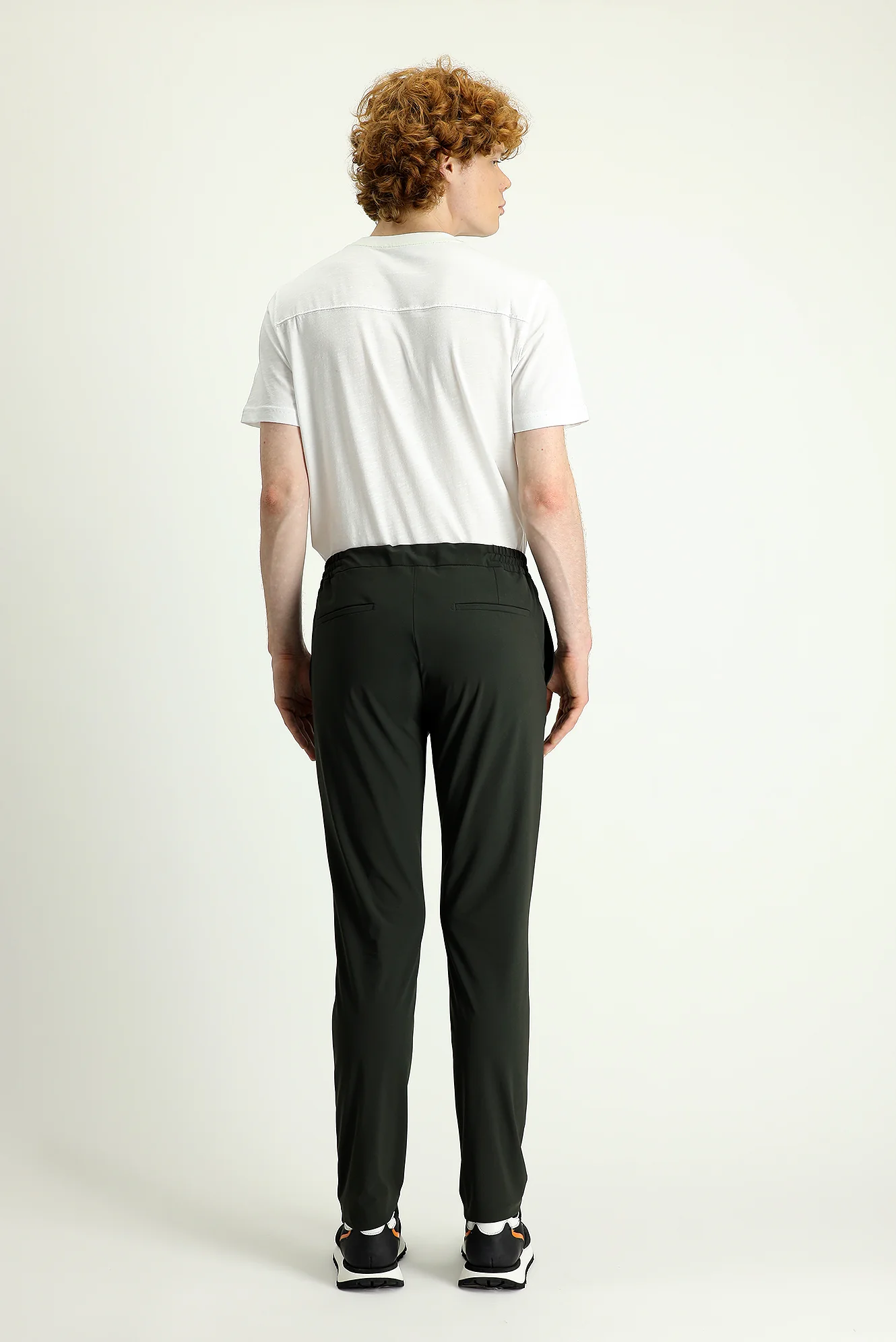 Asker Haki Techno-Line 7 Drop Slim Fit Dar Kesim Beli Lastikli İpli Likralı Klasik Kumaş Pantolon - Image 4