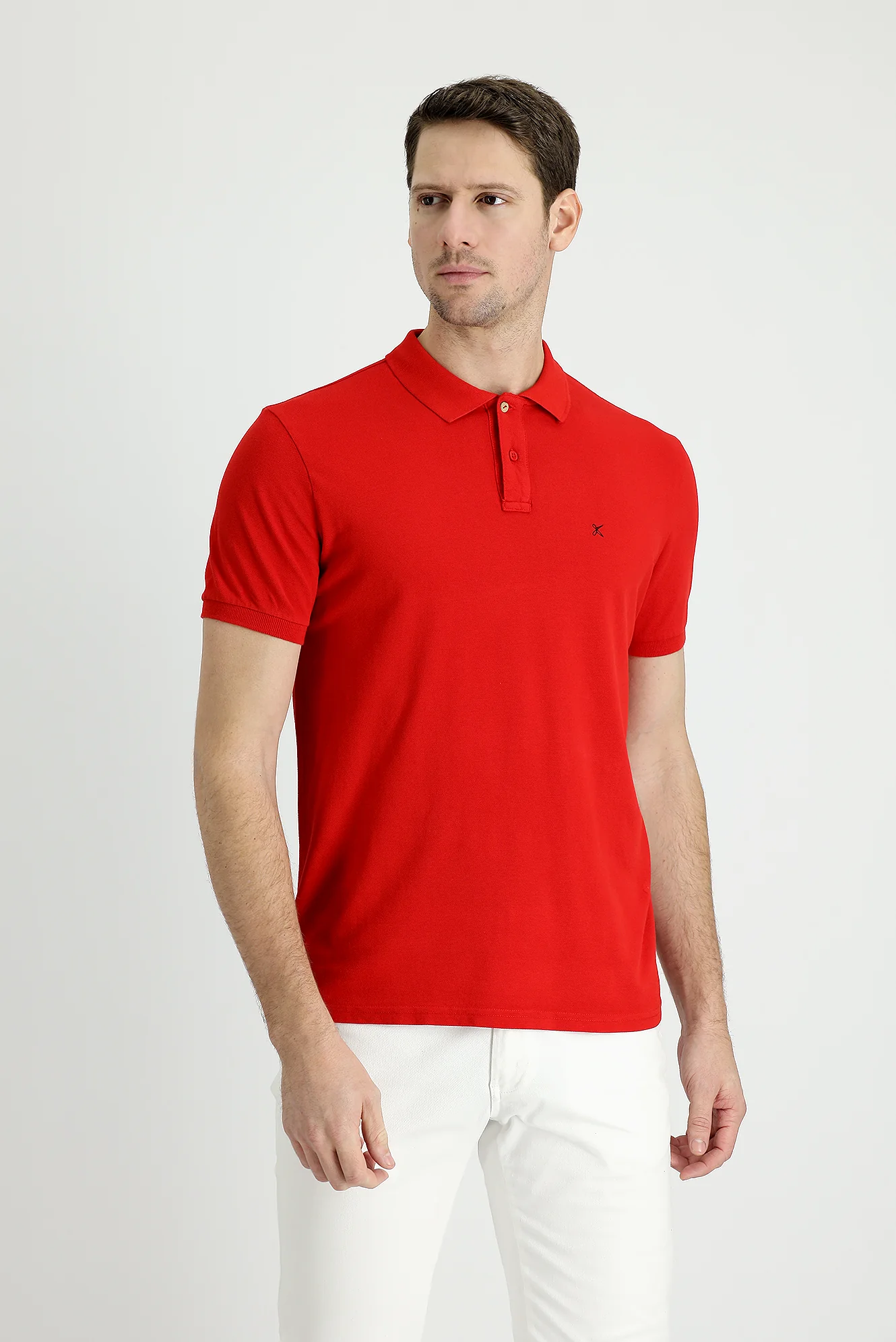 Bayrak Kırmızı Cepli Polo Yaka Slim Fit Dar Kesim Nakışlı Pamuk Tişört - Image 2