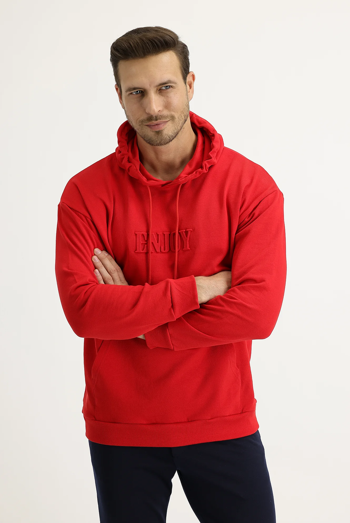 Bayrak Kırmızı Kapüşonlu Baskılı Pamuk Sweatshirt
