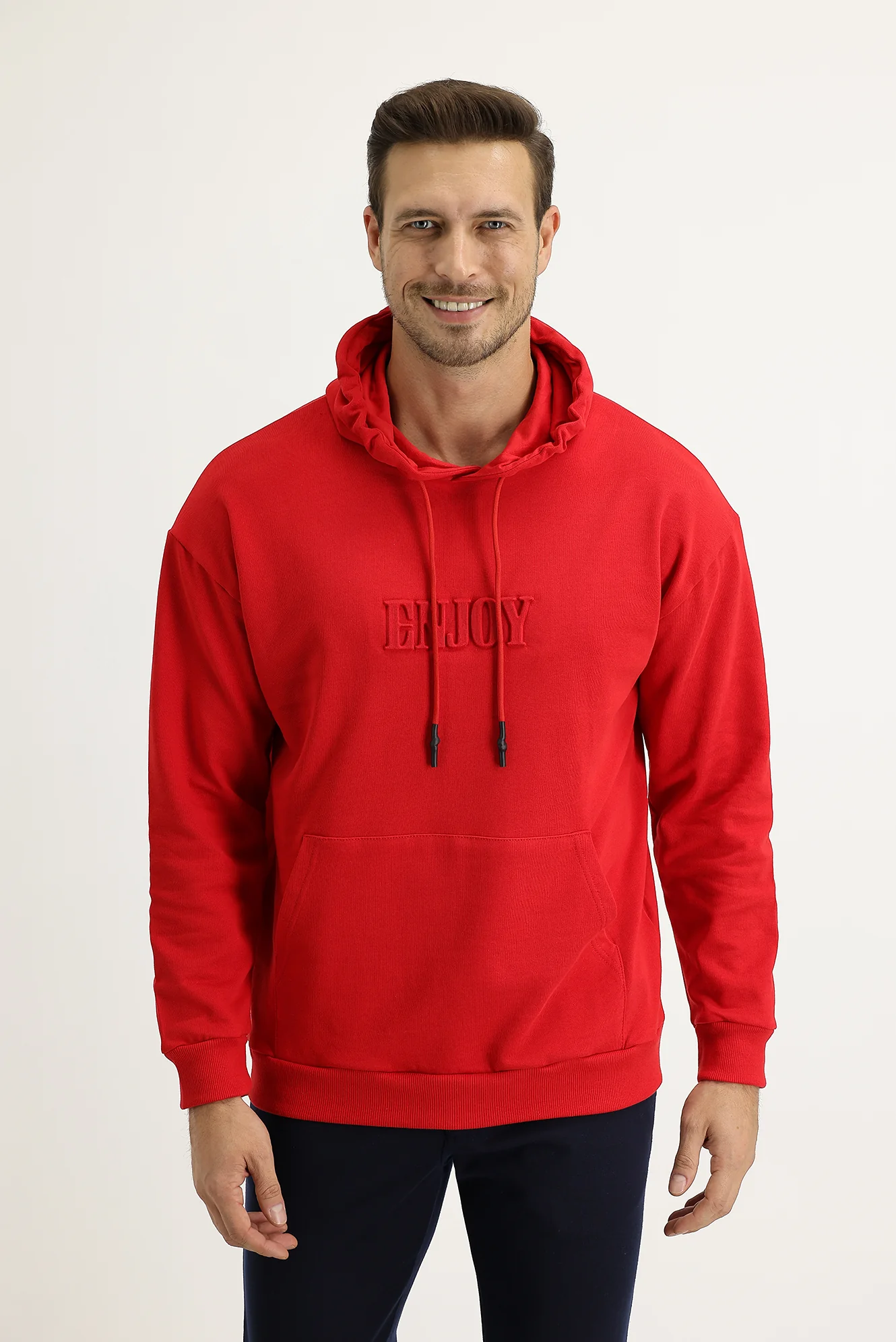 Bayrak Kırmızı Kapüşonlu Baskılı Pamuk Sweatshirt - Image 2