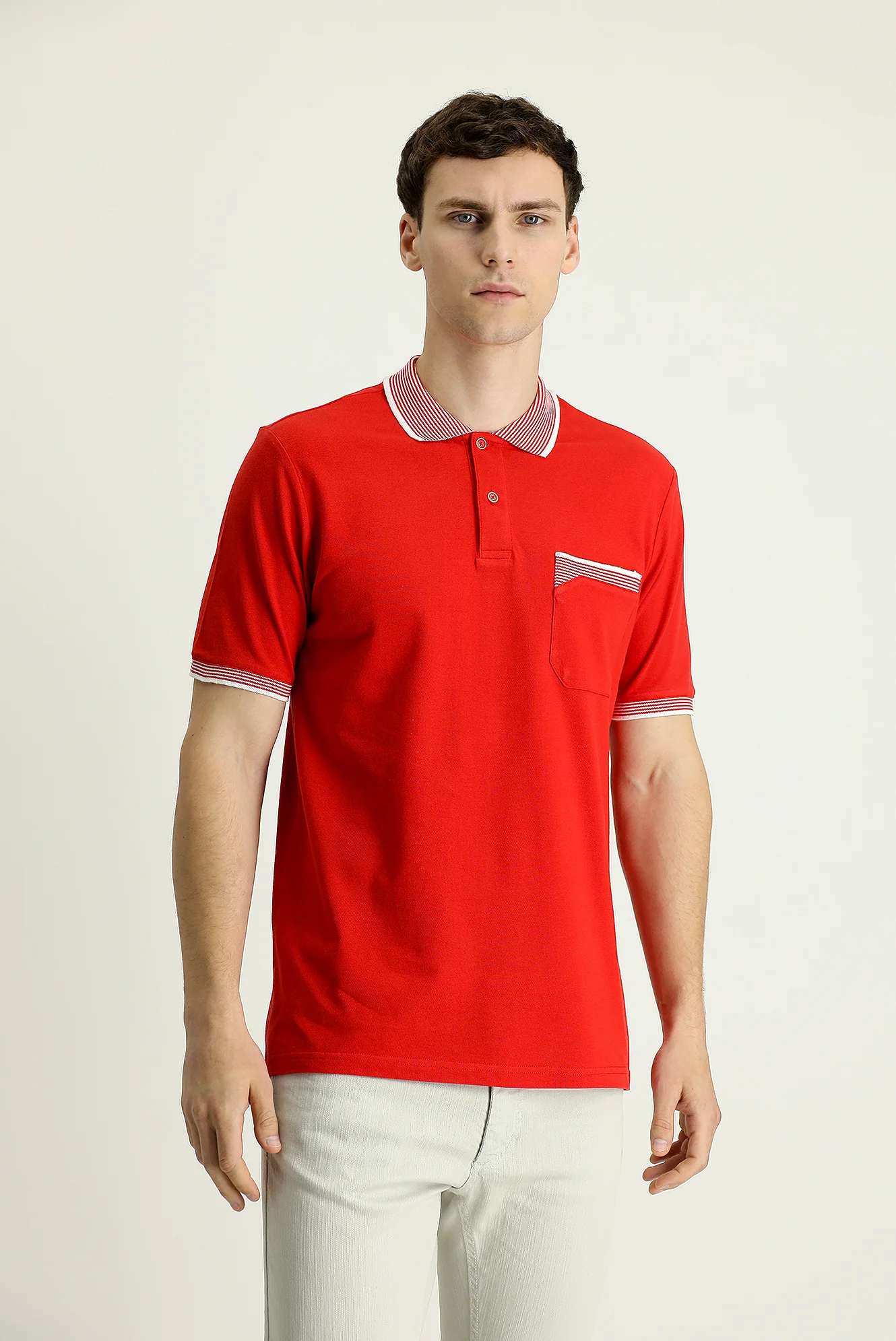 Bayrak Kırmızı Polo Yaka Regular Fit Desenli Pamuk Tişört