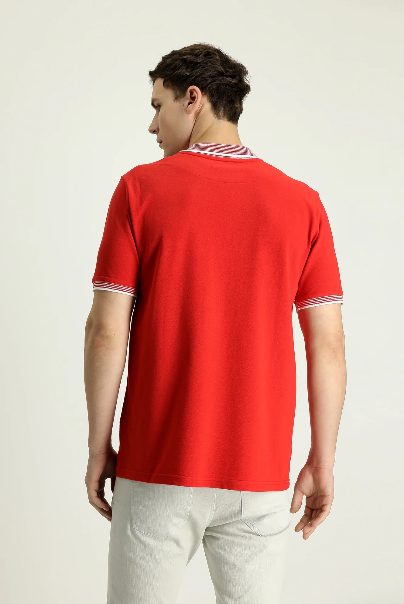Bayrak Kırmızı Polo Yaka Regular Fit Desenli Pamuk Tişört - Image 3