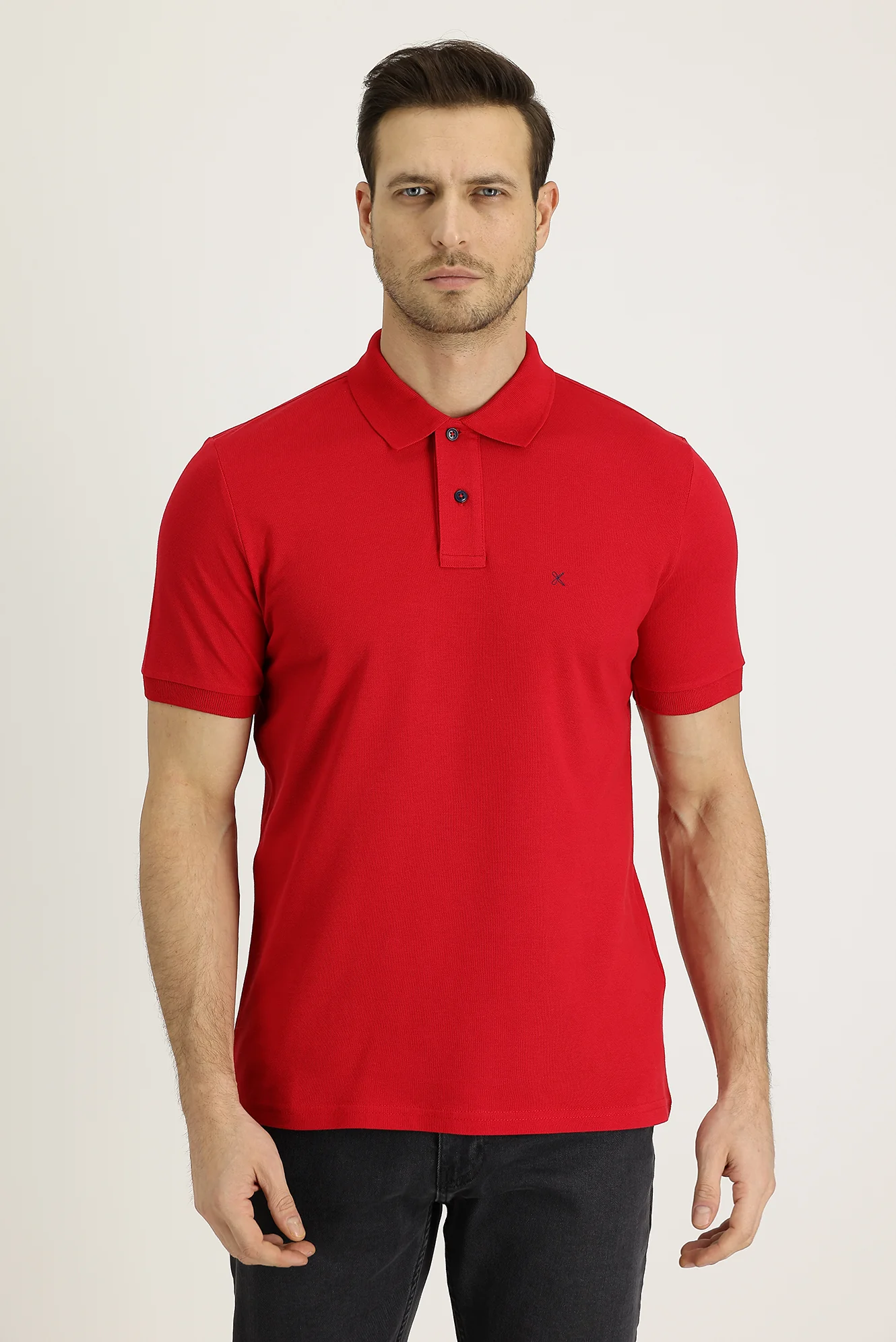 Bayrak Kırmızı Polo Yaka Regular Fit Nakışlı Pamuk Tişört - Image 2