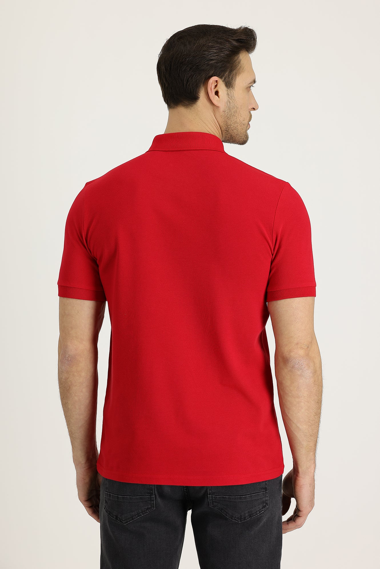 Bayrak Kırmızı Polo Yaka Regular Fit Nakışlı Pamuk Tişört - Image 3