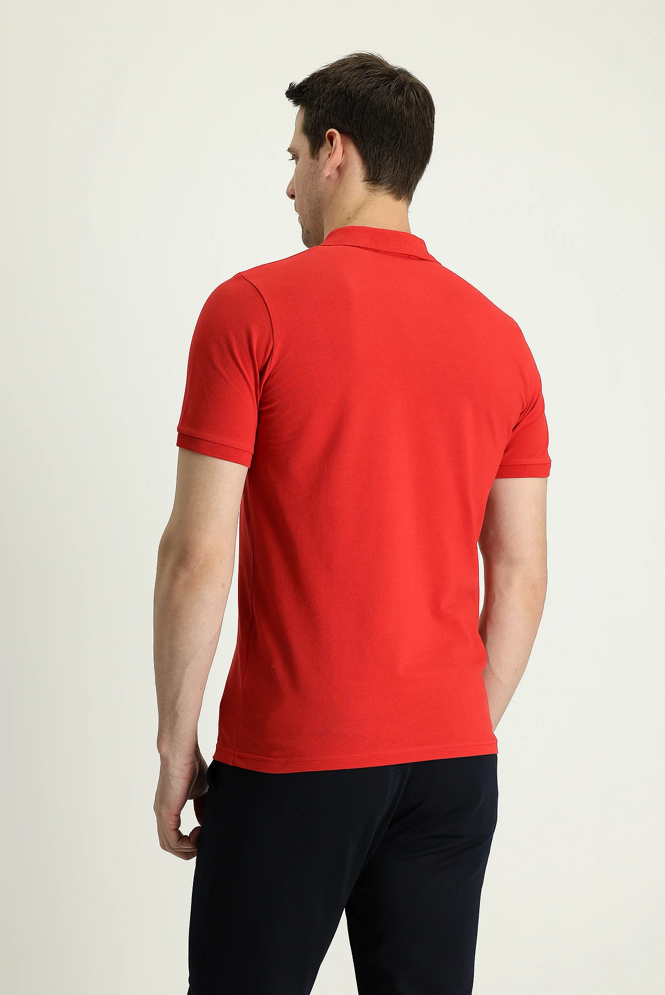 Bayrak Kırmızı Polo Yaka Slim Fit Dar Kesim Baskılı Pamuk Tişört - Image 3