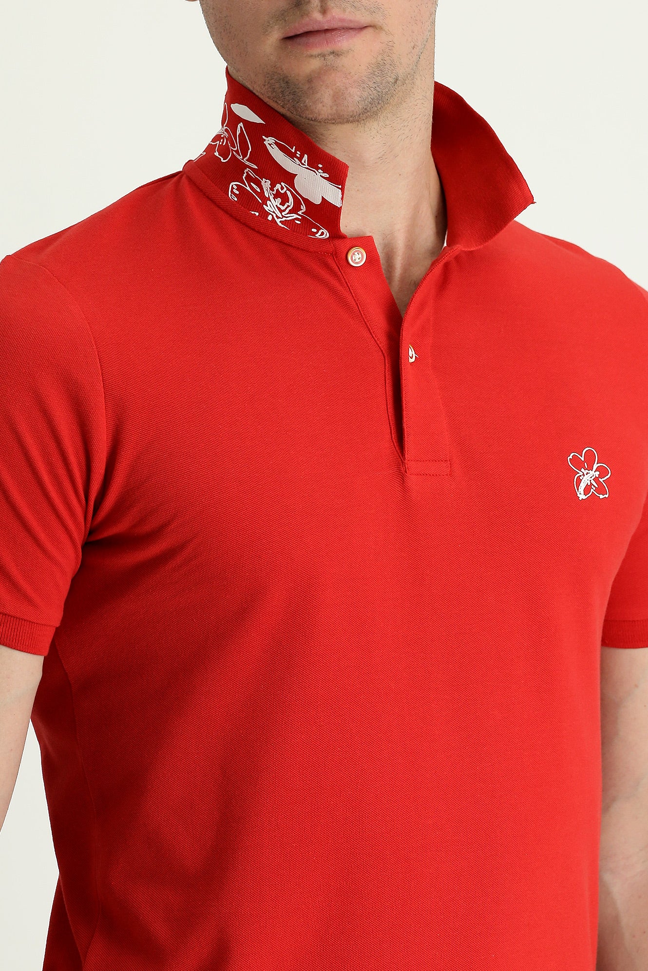 Bayrak Kırmızı Polo Yaka Slim Fit Dar Kesim Baskılı Pamuk Tişört - Image 4