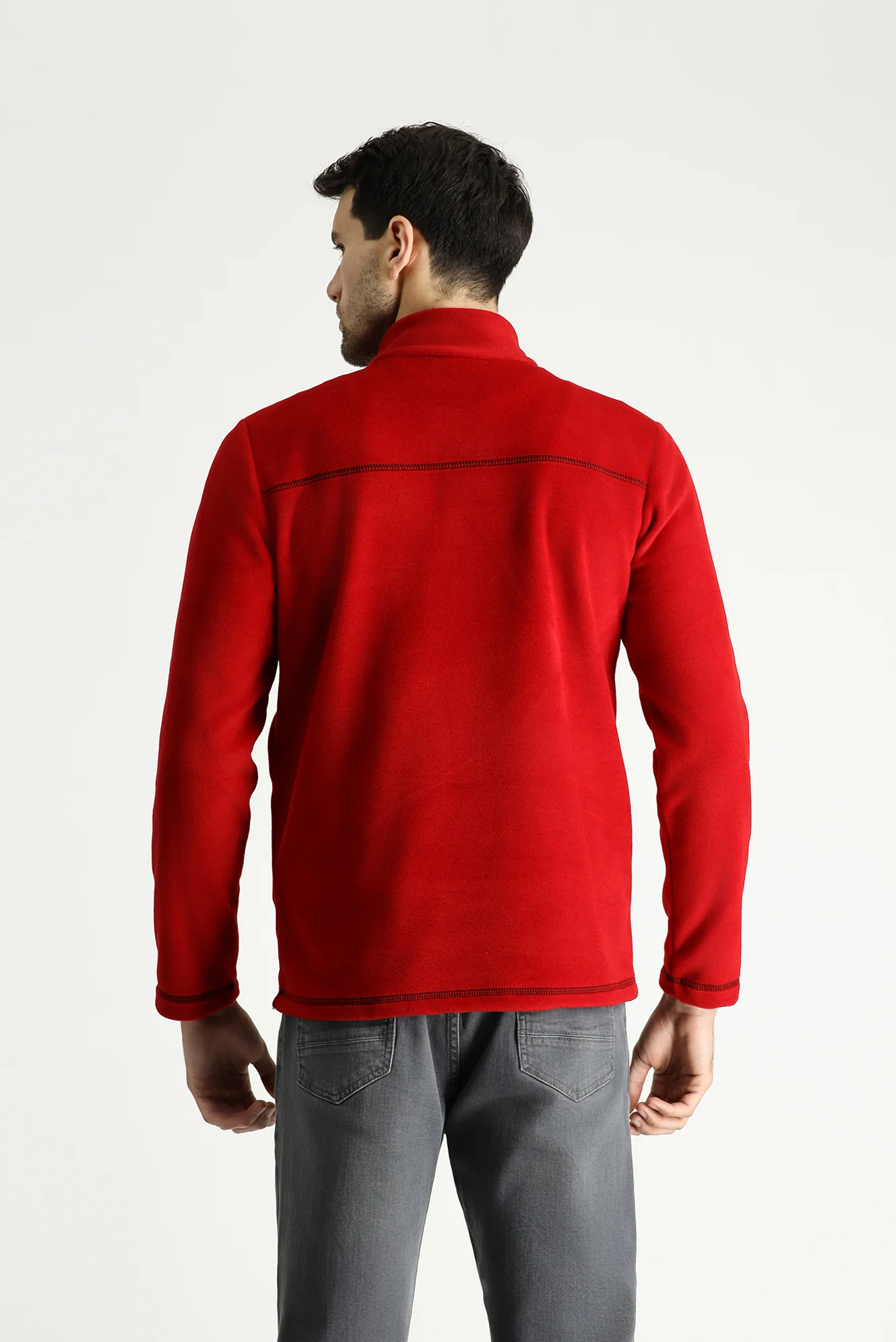 Bayrak Kırmızı Yarım Fermuarlı Polar Sweatshirt - Image 5